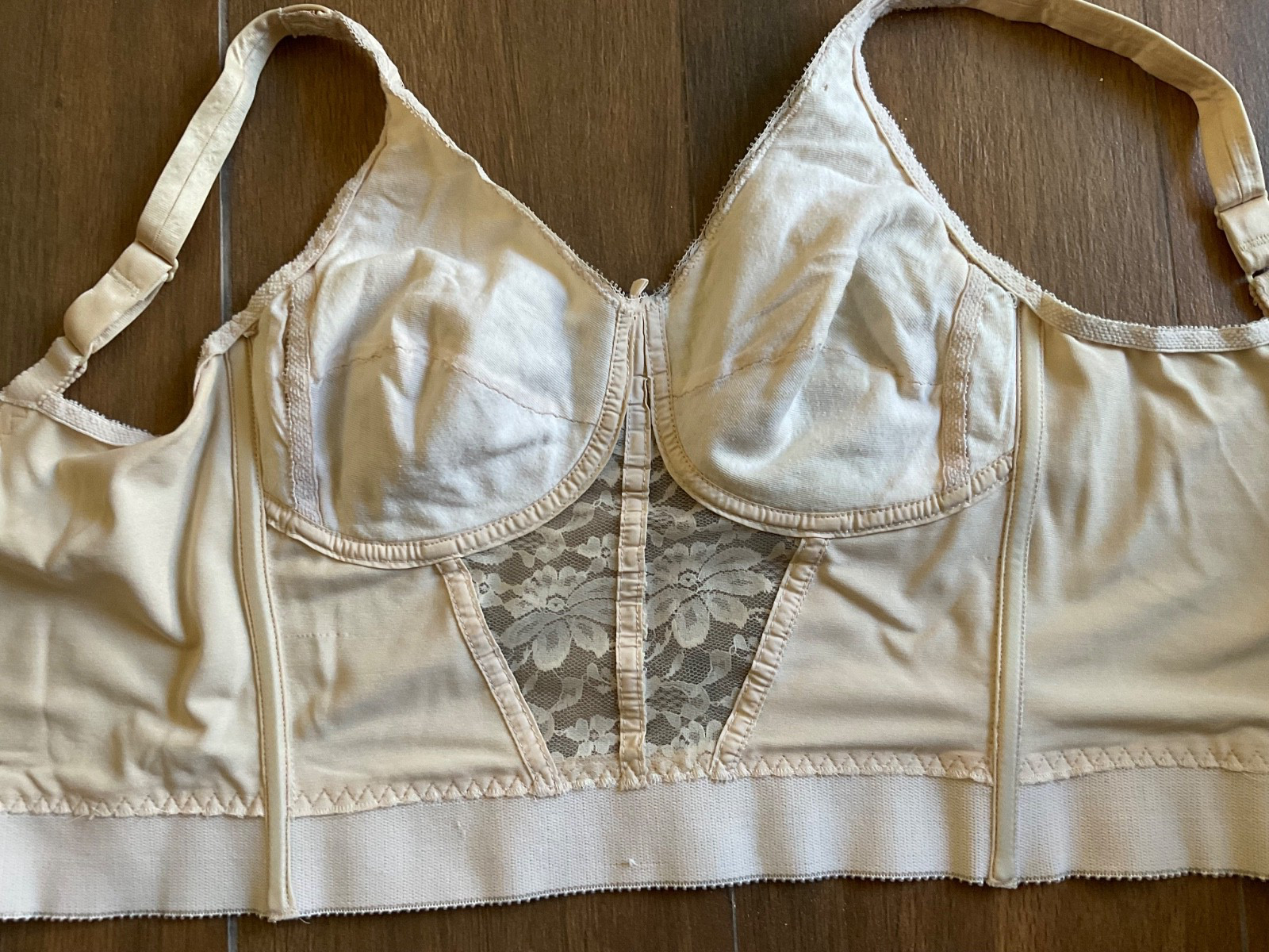 VTG Long Line Beige Bullet Bra Corset Bustier Cincher Shaper 34C Pin Up