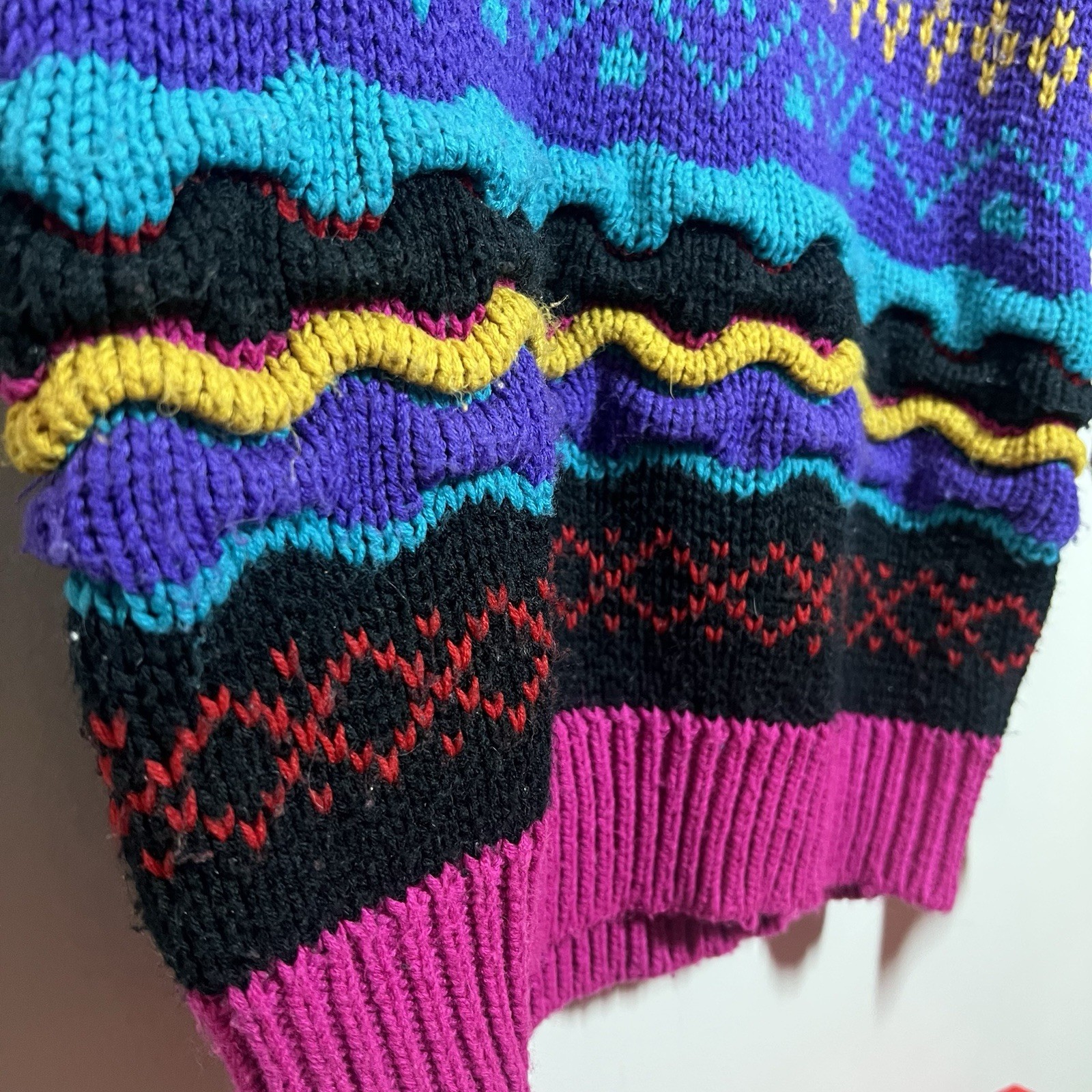 Vtg IVY Multi-color 3D Coogi Style Cable Knit Sweater Acrylic Size M Cosby Mock