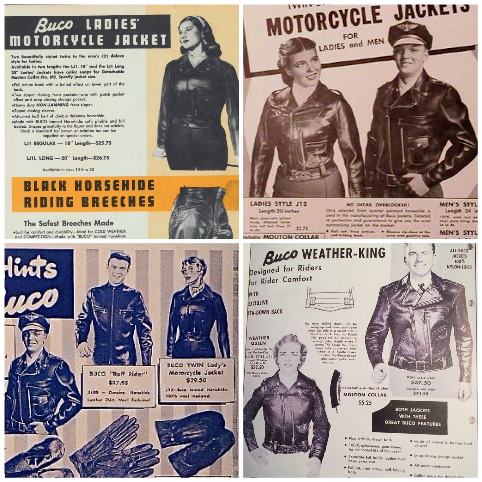 Buco J-12 J-14 Horsehide Leather Jacket 40s 50s Moto S Biker Vintage D Pocket 24
