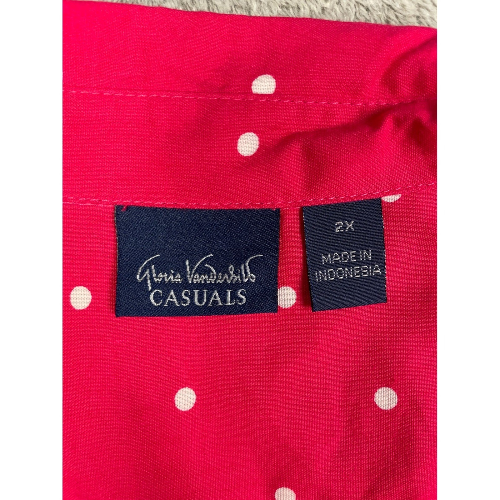 NWT Gloria Vanderbilt 2X Blouse Cherry Pink Polka Dot Button Up Shirt Selma