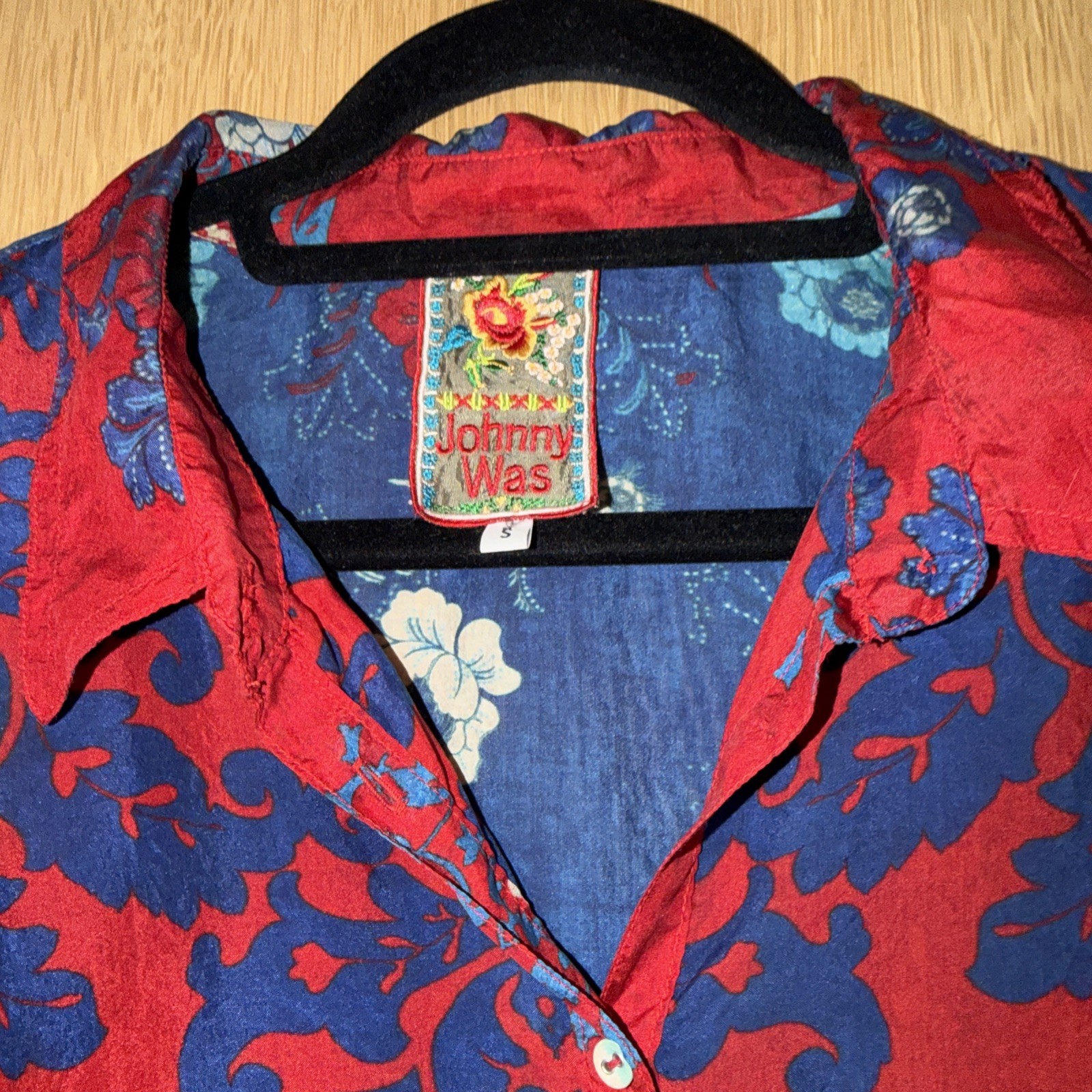 Johnny Was Silk Frame Tunic Multicolor Patchwork Boho Blouse oversized S