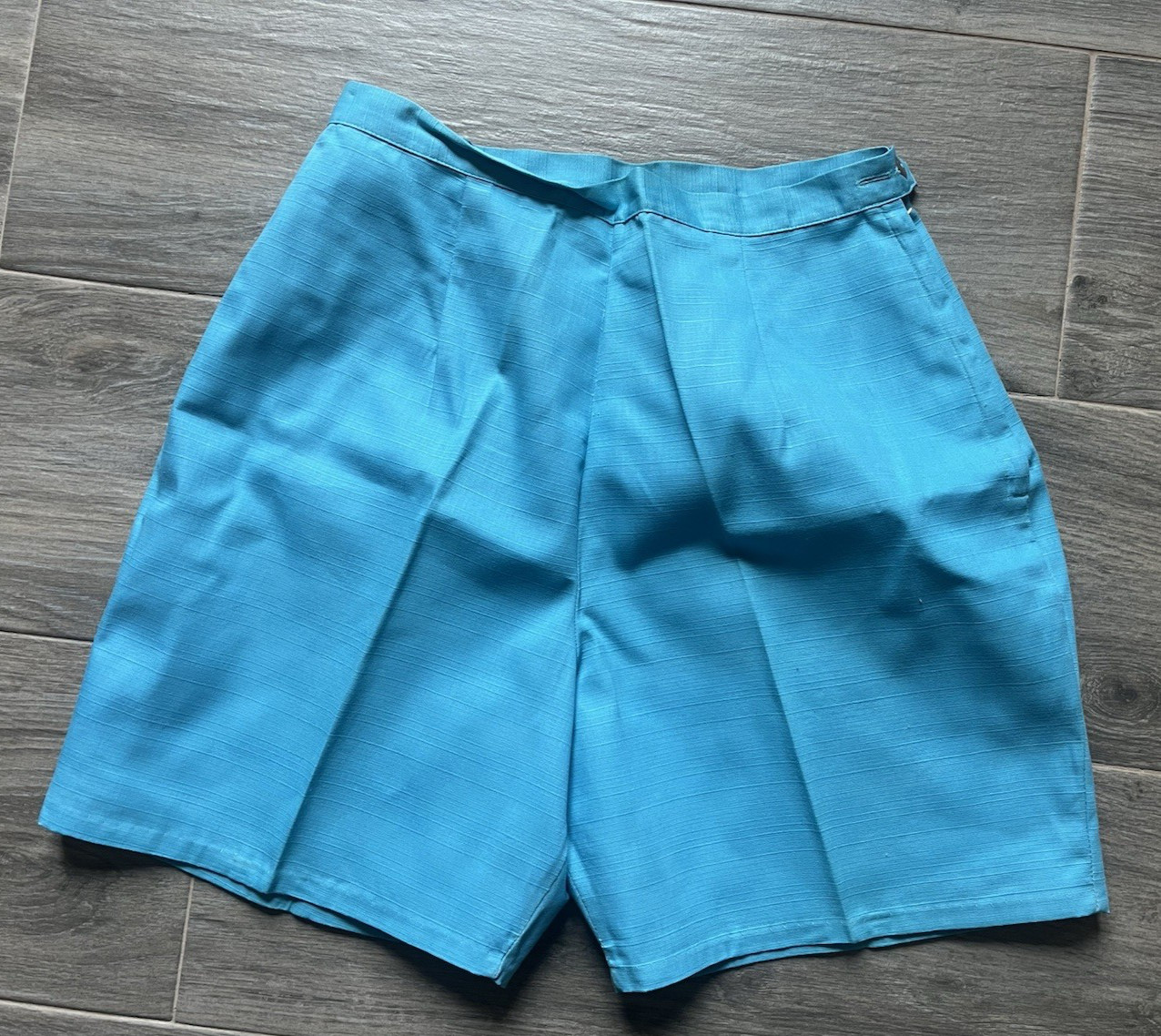 Vintage 60s JAMAICA SET Textured Blue Side Zipper High Rise Women Shorts Size 16