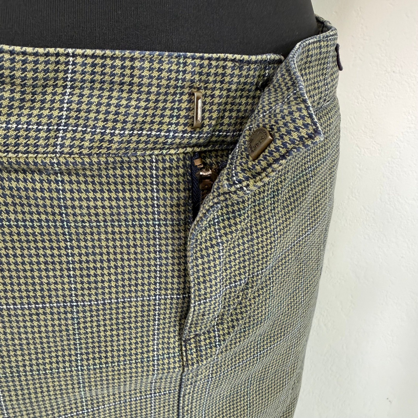 Volcom Gals Green Houndstooth Plaid Mini Skirt Size 11 Cotton Skater Y2K Grunge