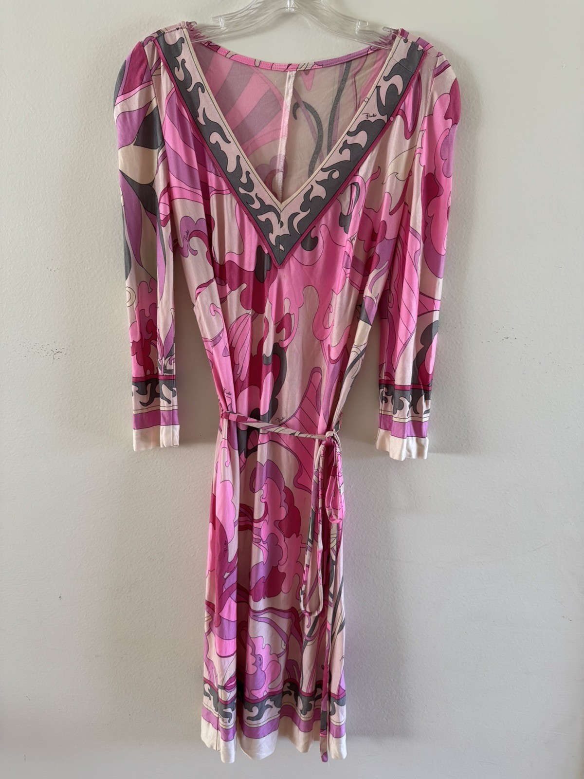Vintage 60&rsquo;s/70’s EMILIO PUCCI Pink Purple Silk V Neck Psychedelic Dress xSmall