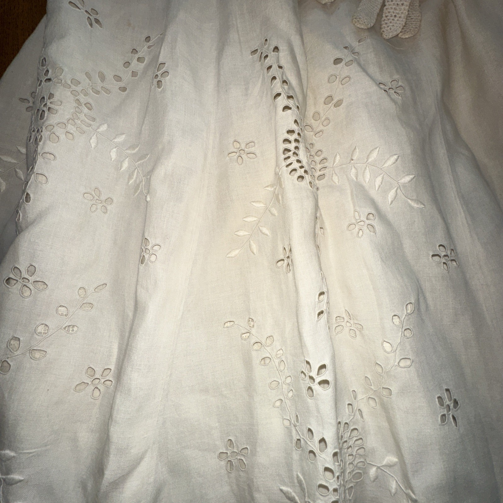 Antique Edwardian Tea Lawn Skirt Top Petticoat Gloves Embroidered Cream Linen