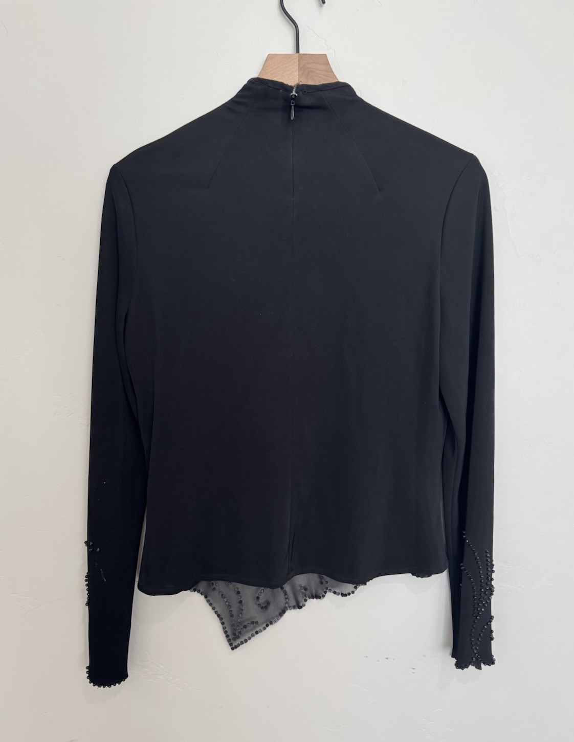 90s Vintage Scott McClintock Black Beaded Asymmetrical Long Sleeve Top Size 10