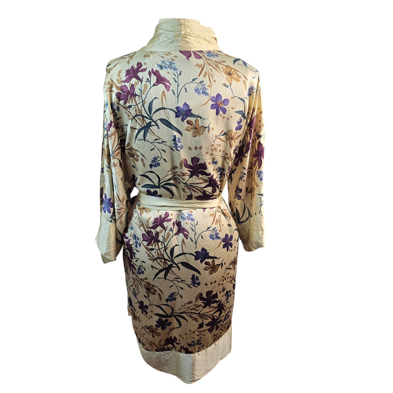 Valerie Stevens Vintage Elegant 100% Pure Silk Robe Floral Cottagecore Sz Medium