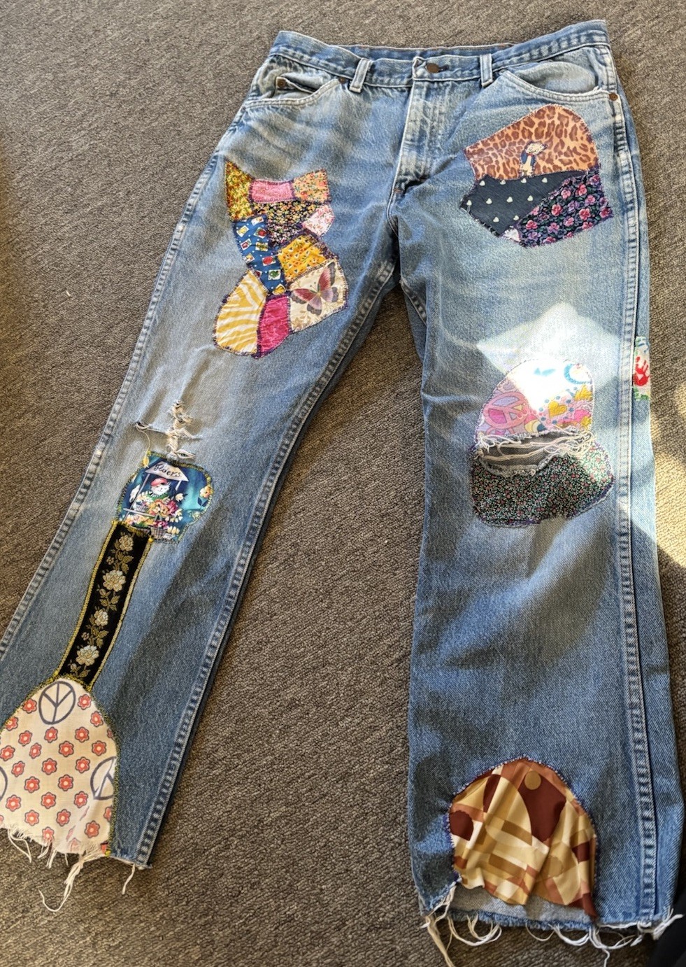 Vintage Sears Roebucks Patchwork Jeans No Size Tag Waist 28