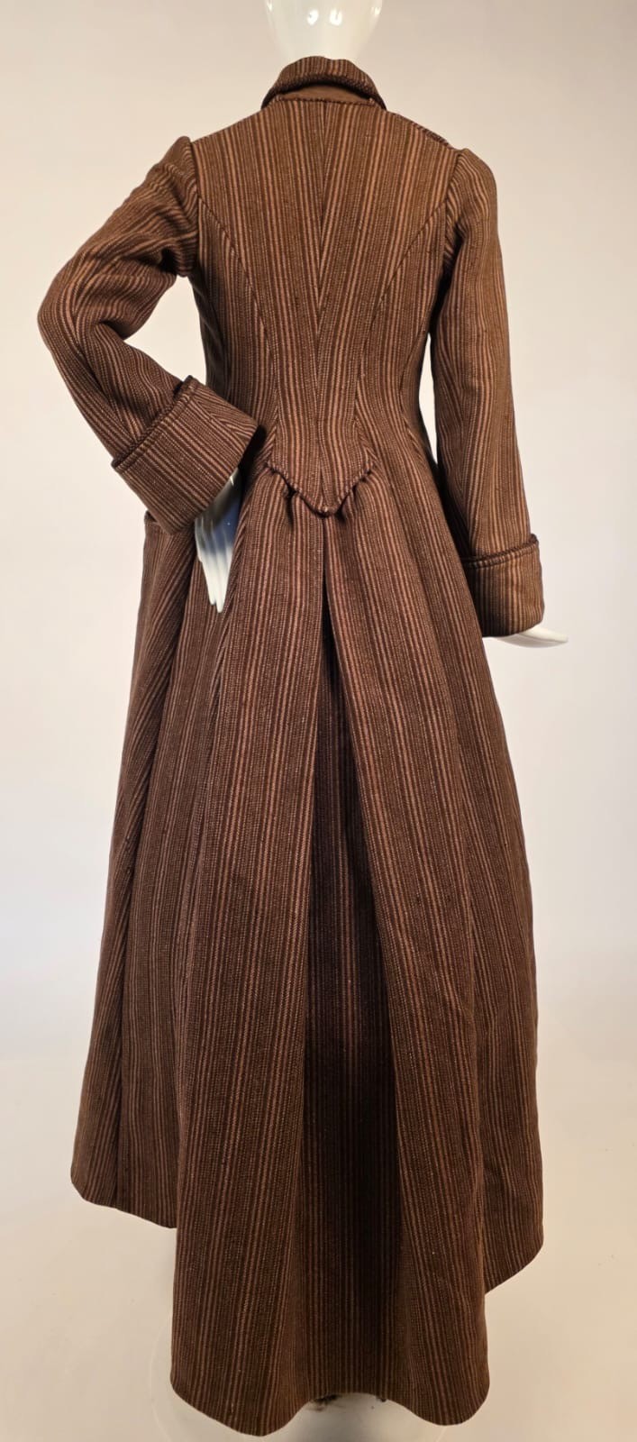 VICTORIAN 1880’S FLANNEL LINED STRIPED WOOL BUSTLE BACK DRESS COAT