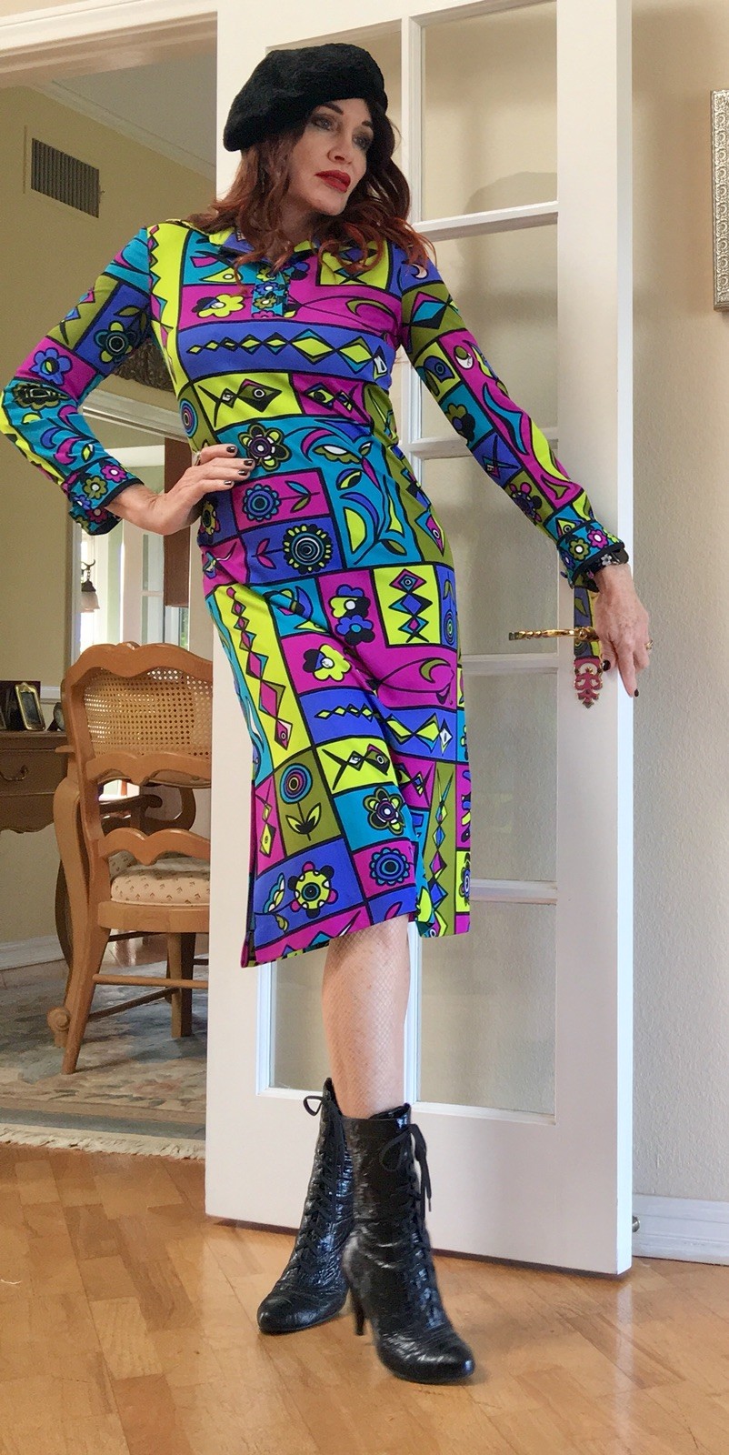 Vtg Rare Emilio Pucci Neon Abstract Mod Signed Midi Dress