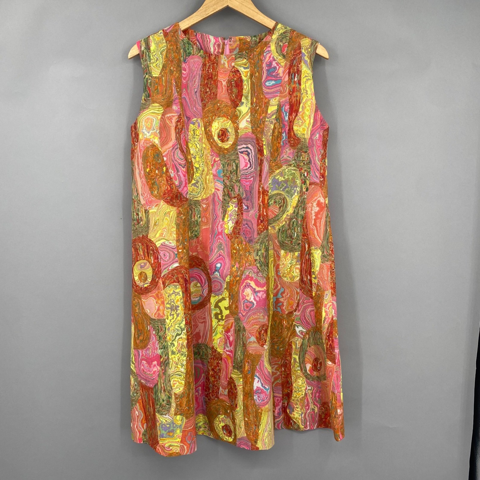Vintage 60s Psychedelic Swirl Mod Mini Dress GoGo Girl Large Neon Abstract