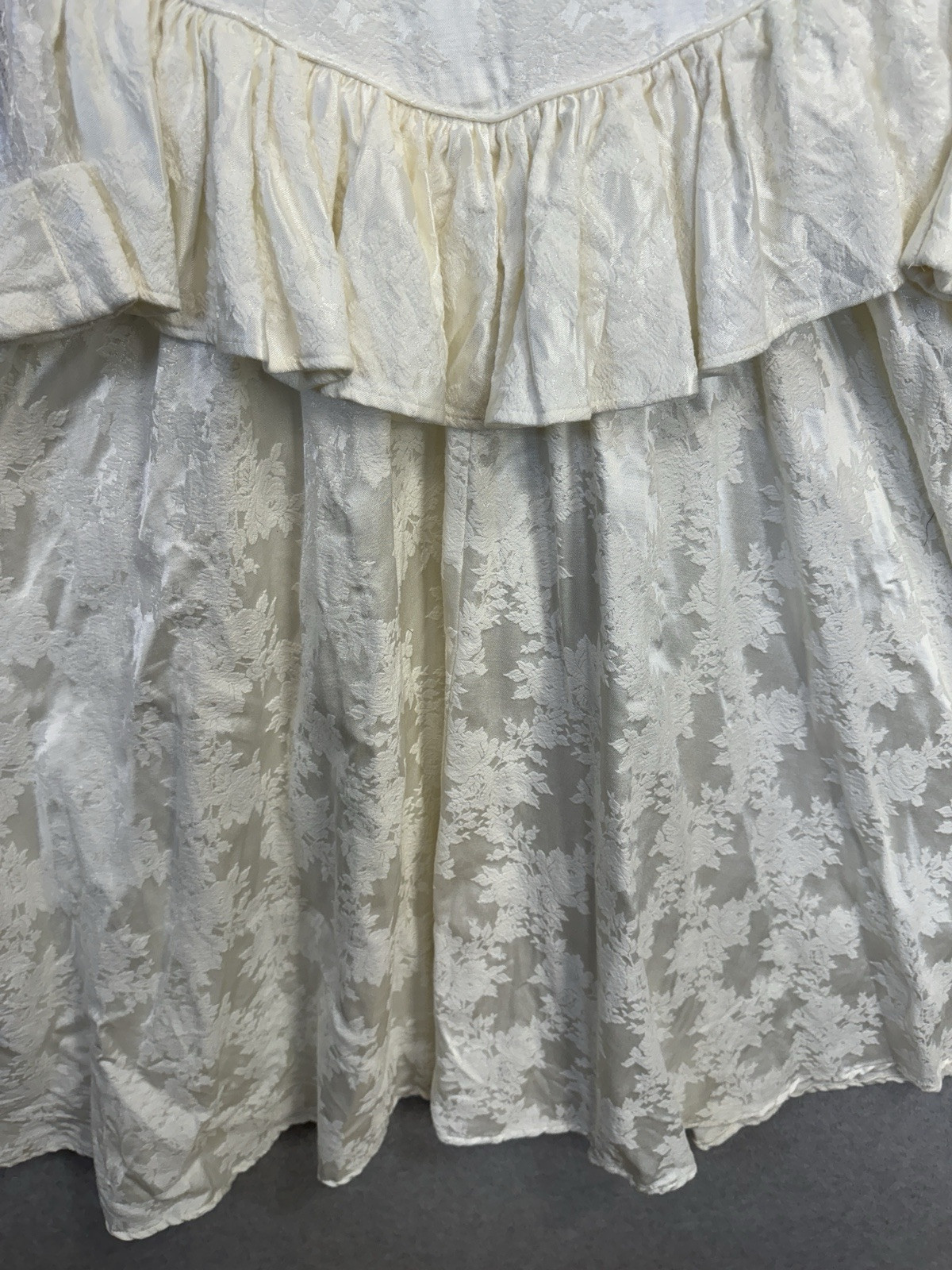 VTG 80s Roper Rustic Ivory Lace Jacquard Prairie Victorian Dress Womens 5/6 USA