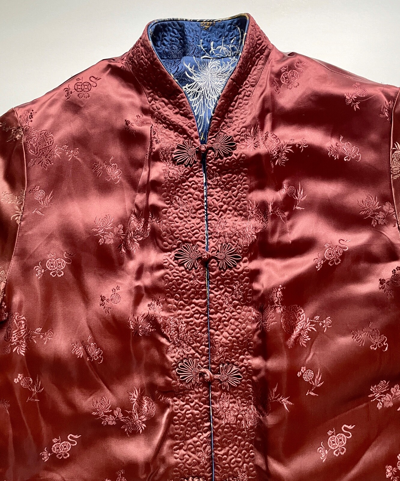 Vintage Chinese Reversible Jacket, sz. XL, Solz Squirrel, silk?/rayon?