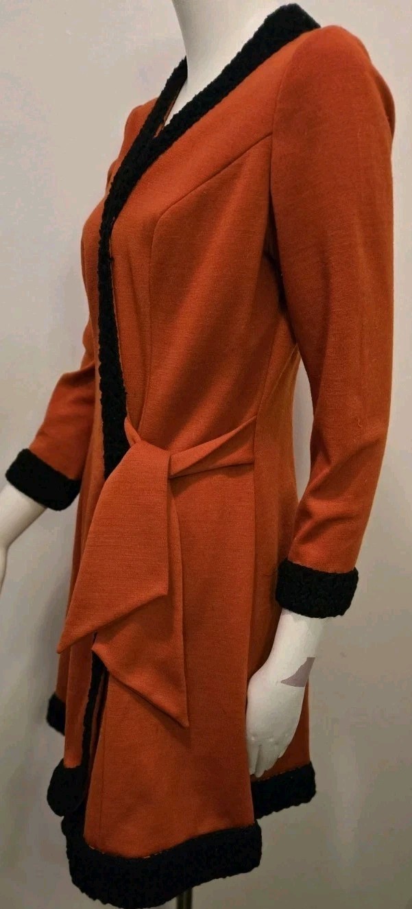 Vtg Alfred Werber 1960S MOD Red Wrap Coat Foxy Red & Black Shearling Accen S/M