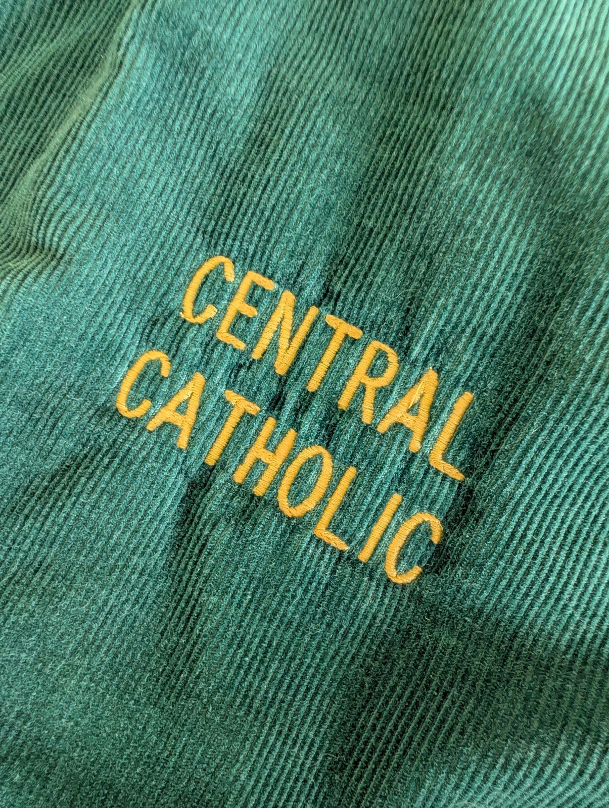 Vtg 80s West Wind Corduroy Varsity Jacket Brenda Central Catholic Embroidered