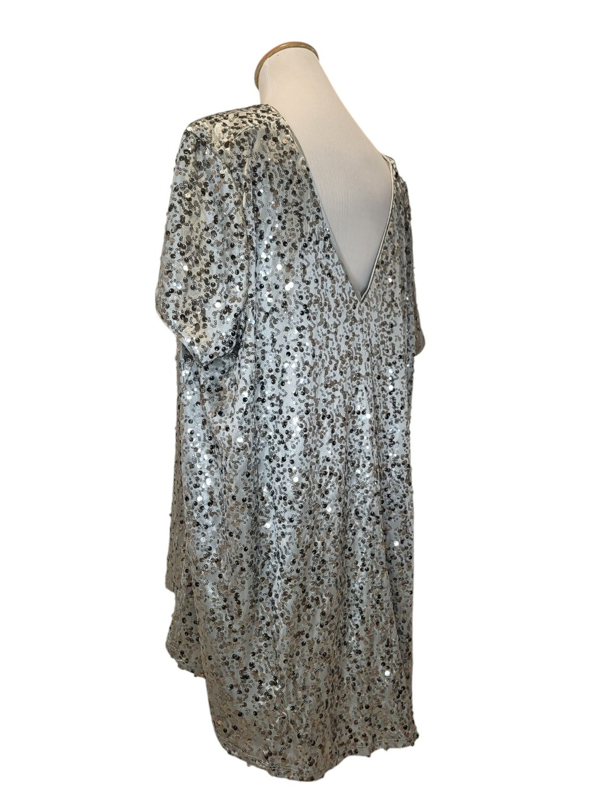 Vintage Roaman&rsquo;s Silver Sequin Sparkle Disco Glitter Glam Blouse Top Shirt 22W