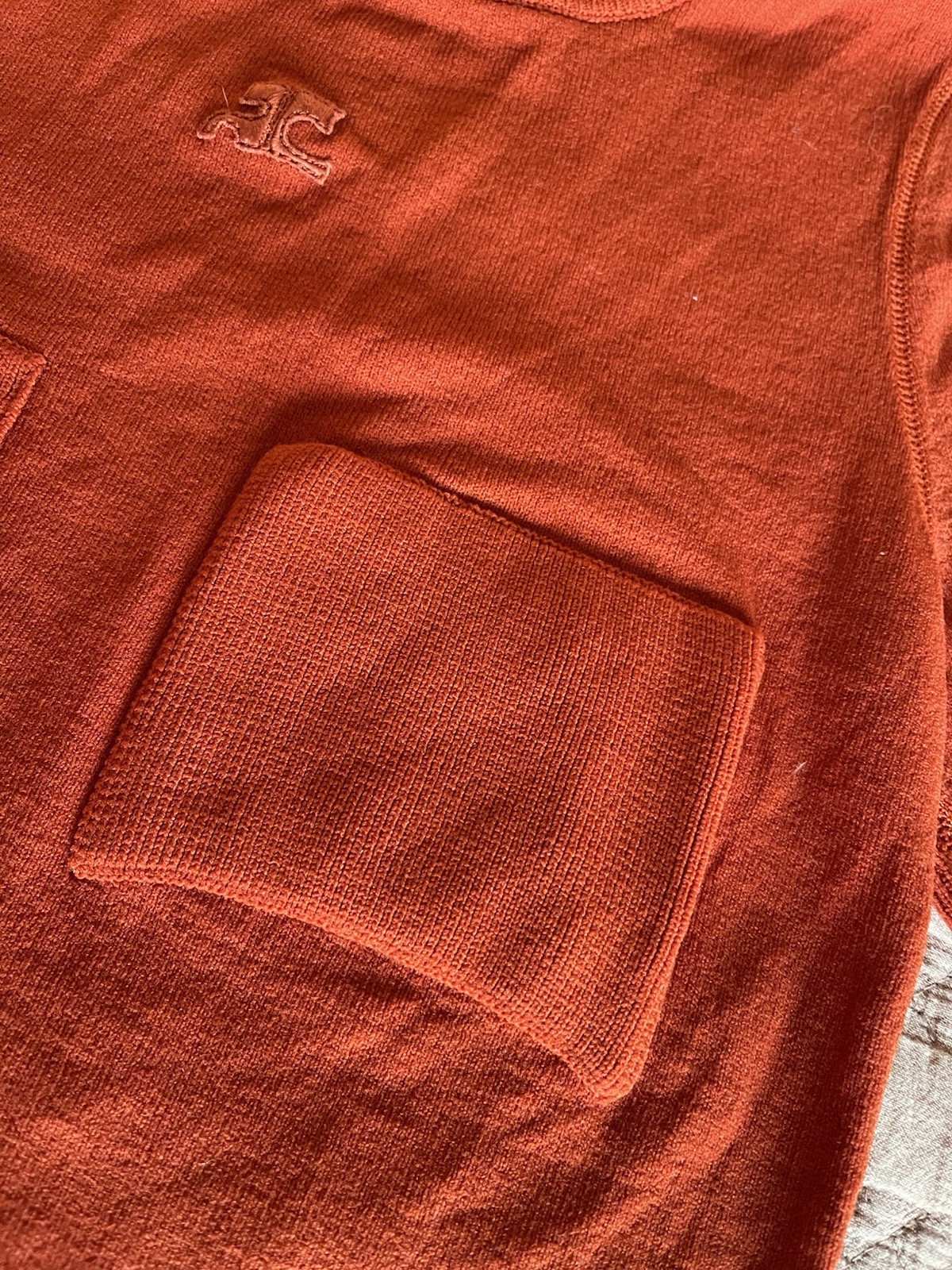 Vintage 70s Courreges Sheer Patch Pocket Logo T-Shirt Burnt Orange – SEXY!