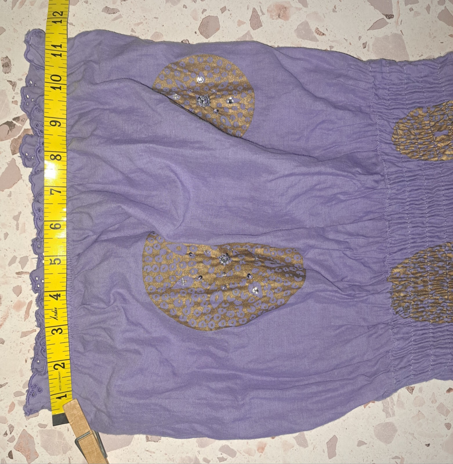 Vtg Moda International Short Summer Dress XS Purple Gold Sequins Ruffles India