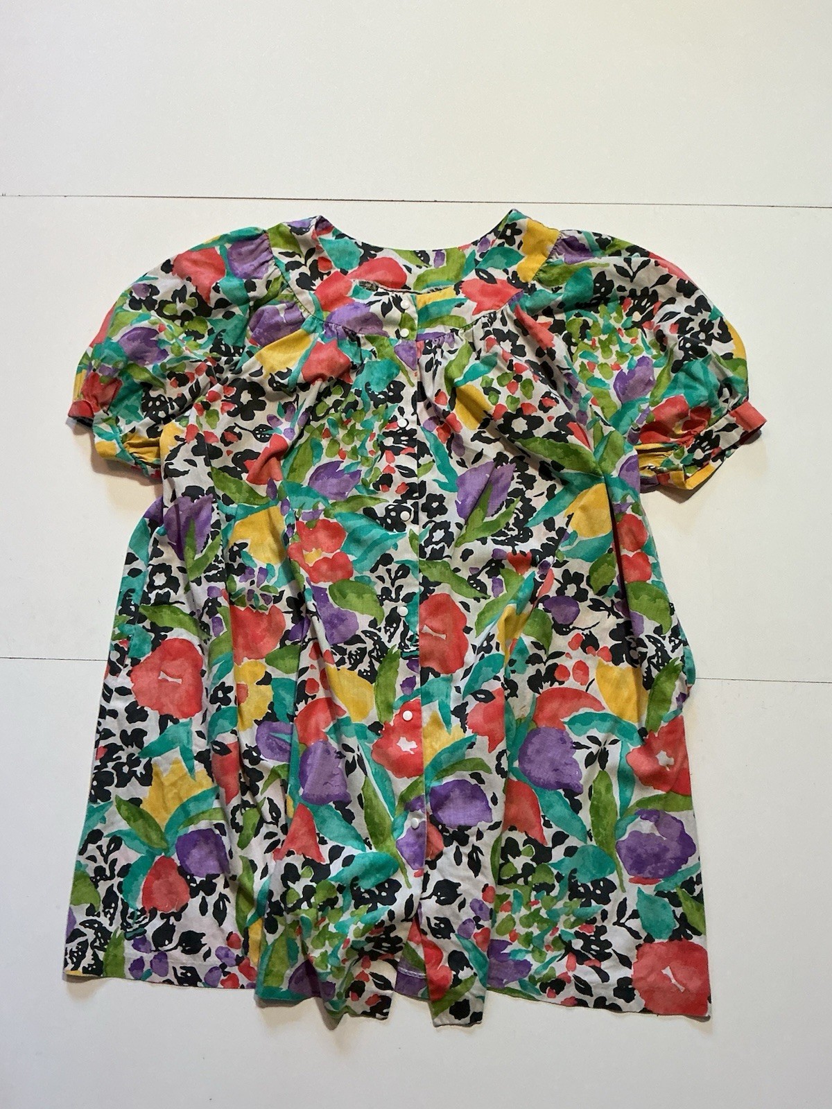 Vintage 80s David Brown For I. Magnin AOP Floral Flowers Moo Moo House Dress LG