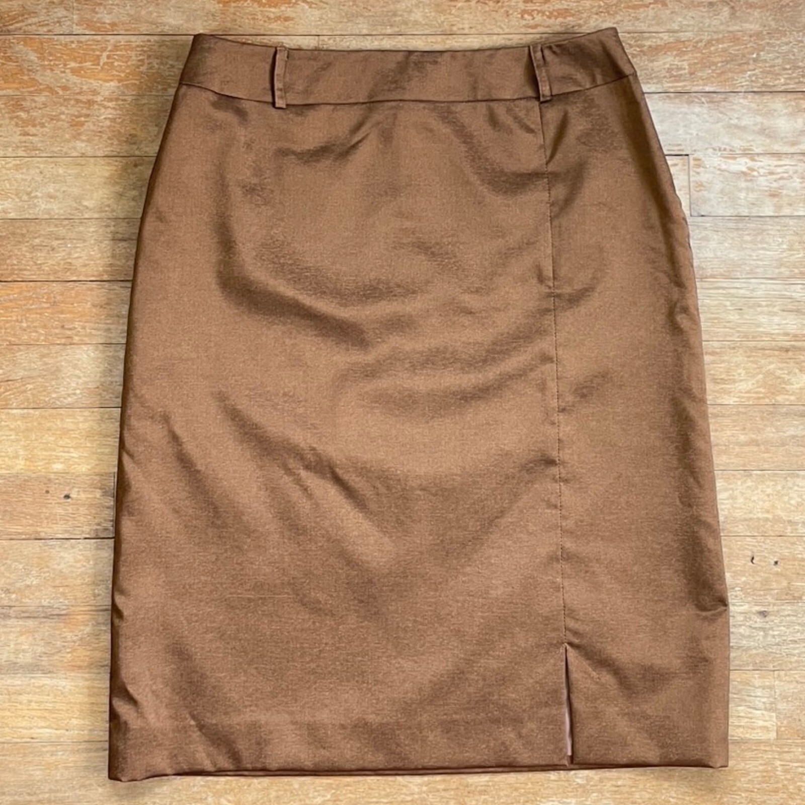 Vintage Copper Brown Skirt Size Large 31&Prime; Waist 1990s Made in Italy Poly Satin