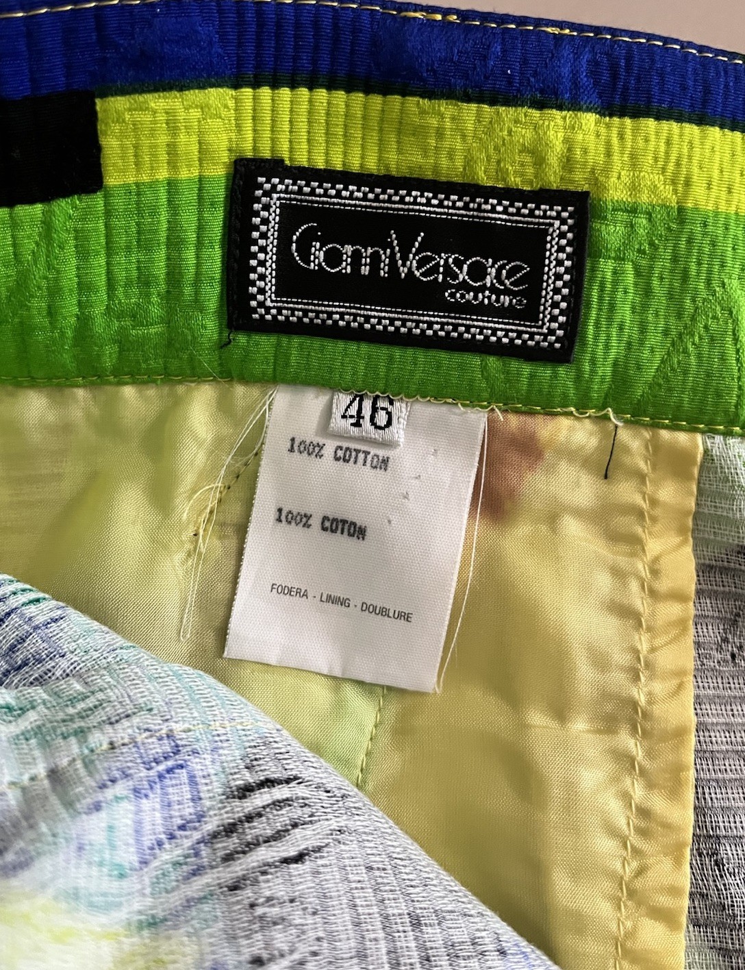 Vintage VERSACE Couture Colorful Abstract Pattern Shorts, Size 46, Signed