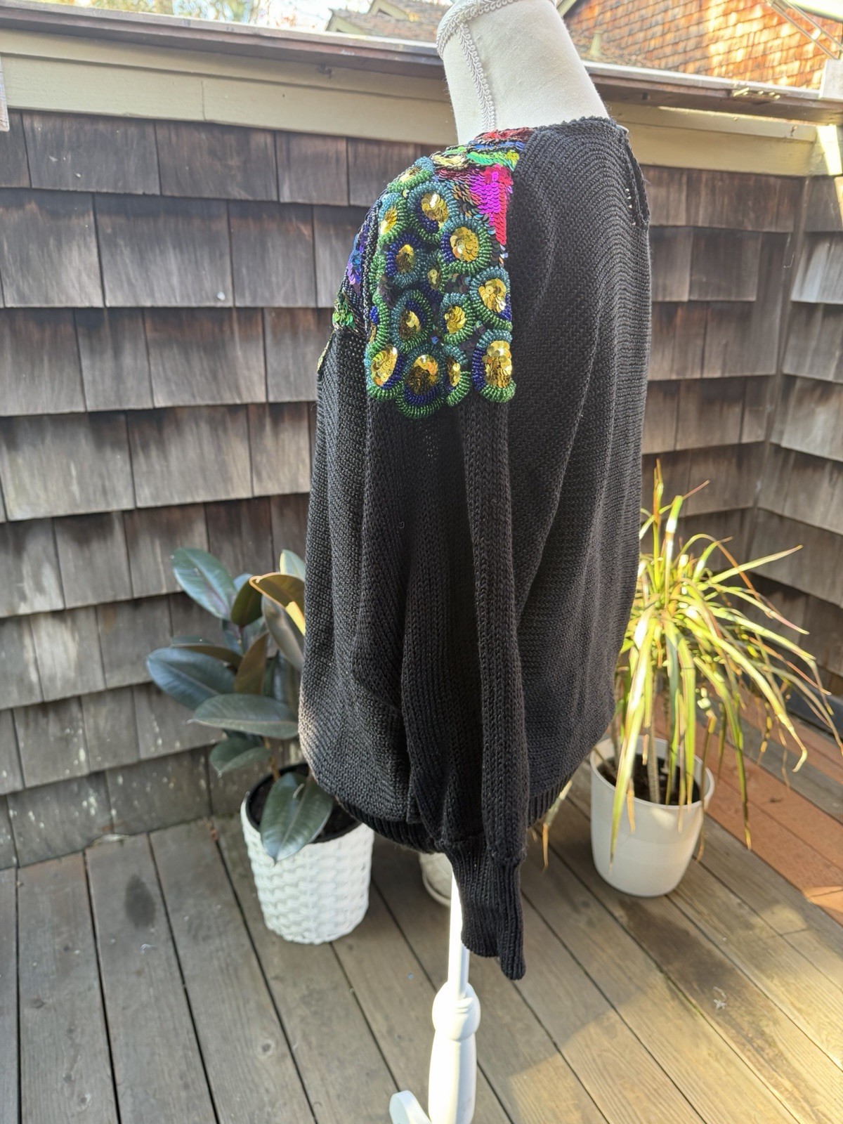 Vtg 80s Glam Knit Sweater Sequins Accents Sz L Rochelle CA