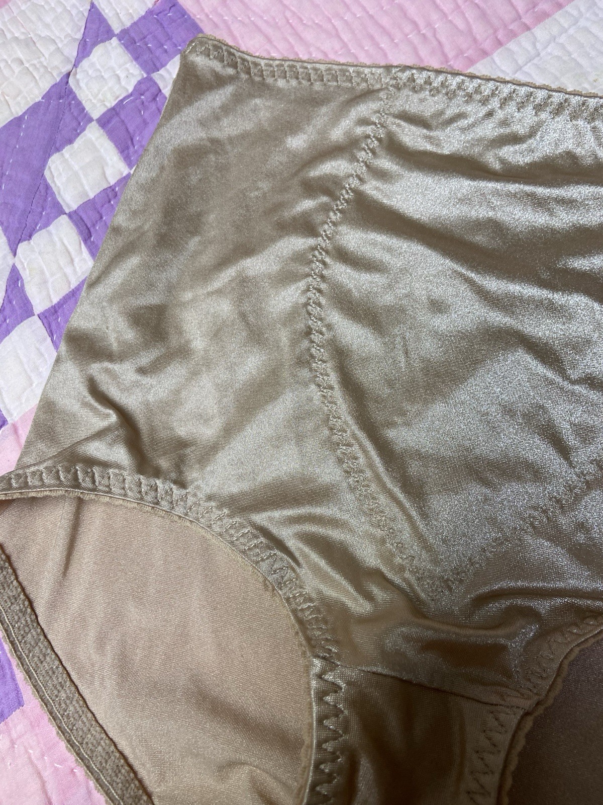 Vtg. Cupid Brief Light Support Shiny Stretch Beige Size L Granny Sissy Panty