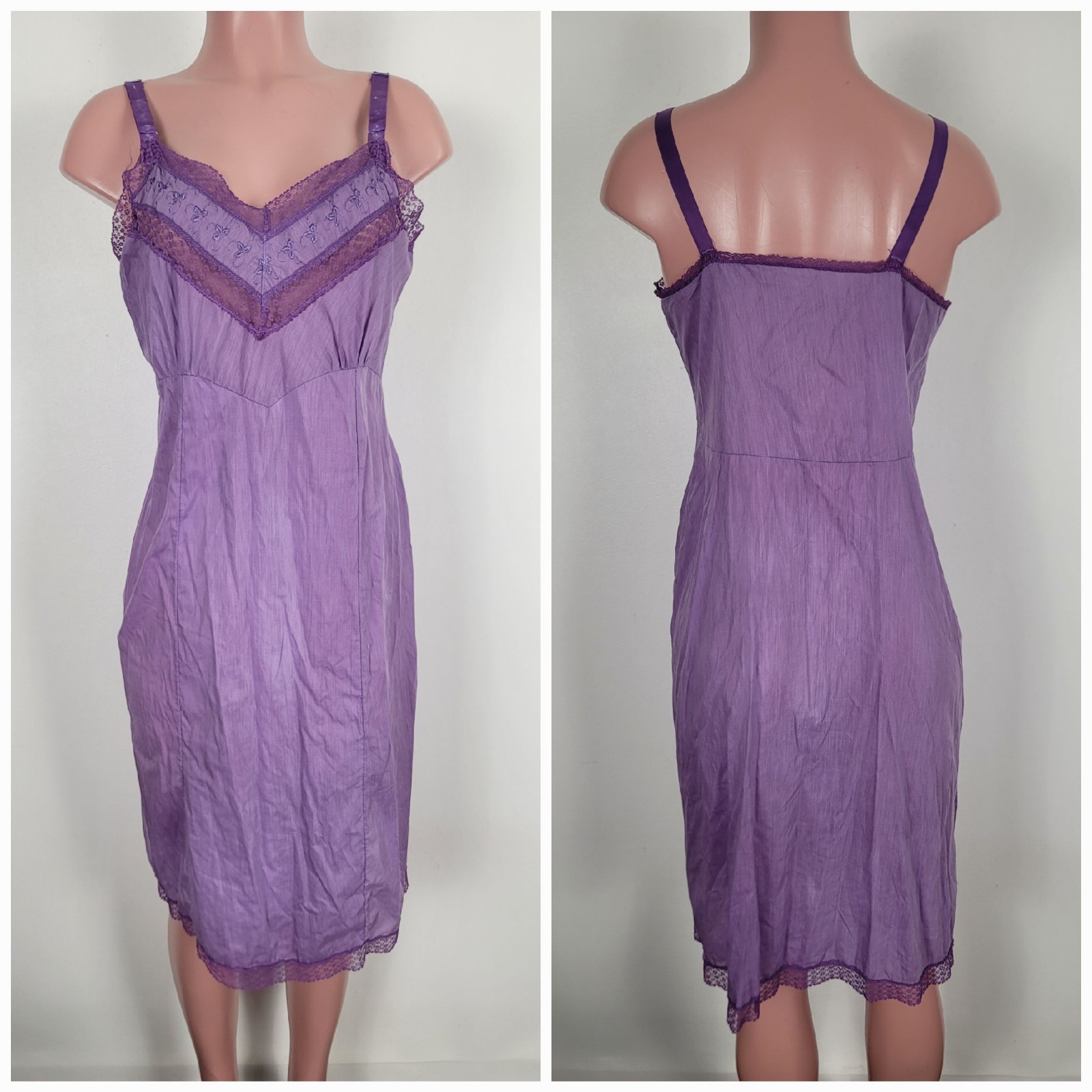 Vintage Purple Size Large 38 Full Slip Sissy Lightweight Cotton Embroidered USA