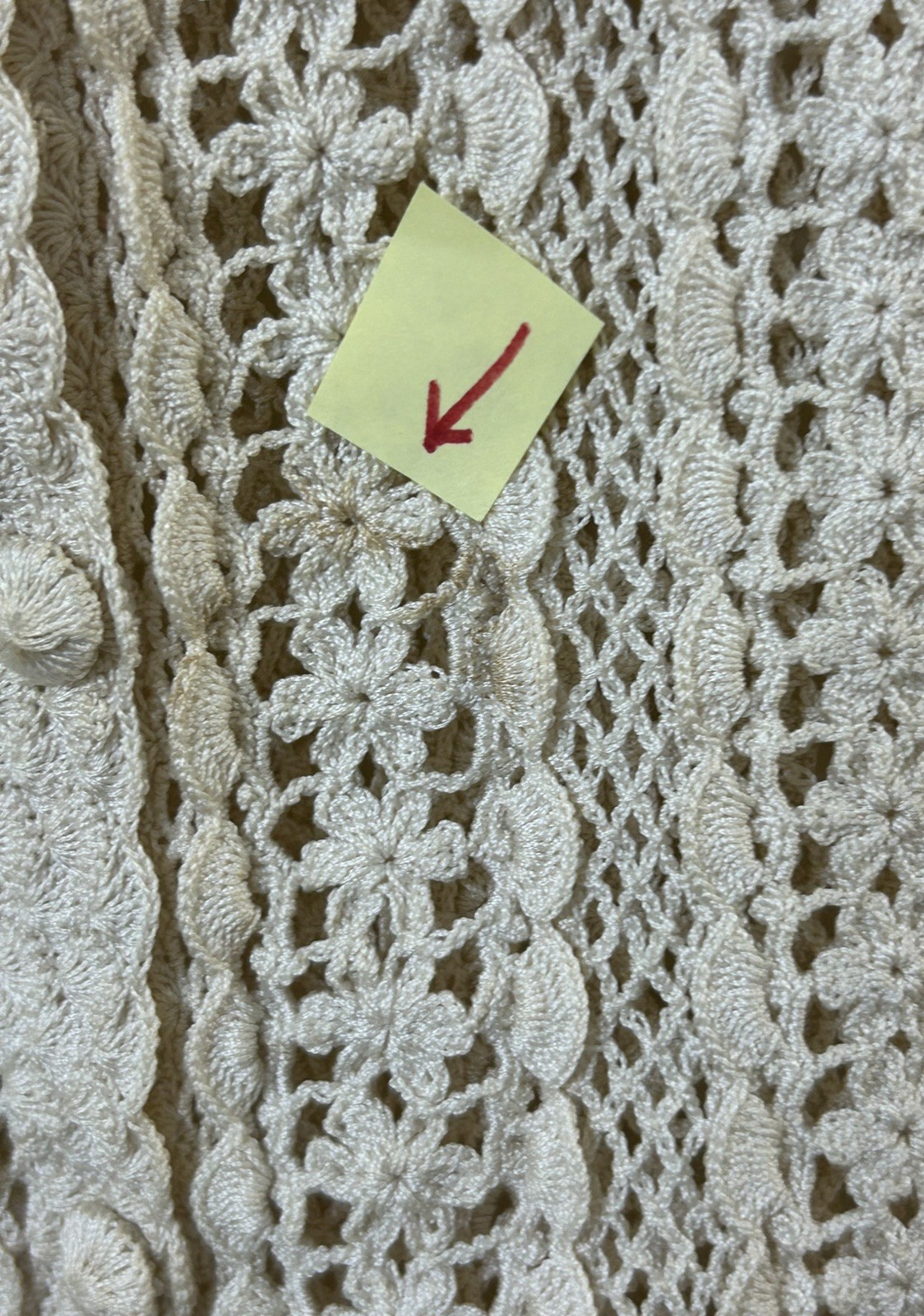 Vintage Shanghai Handmade Cotton Crocheted Cardigan Sweater Wmns LG Ecru *READ*