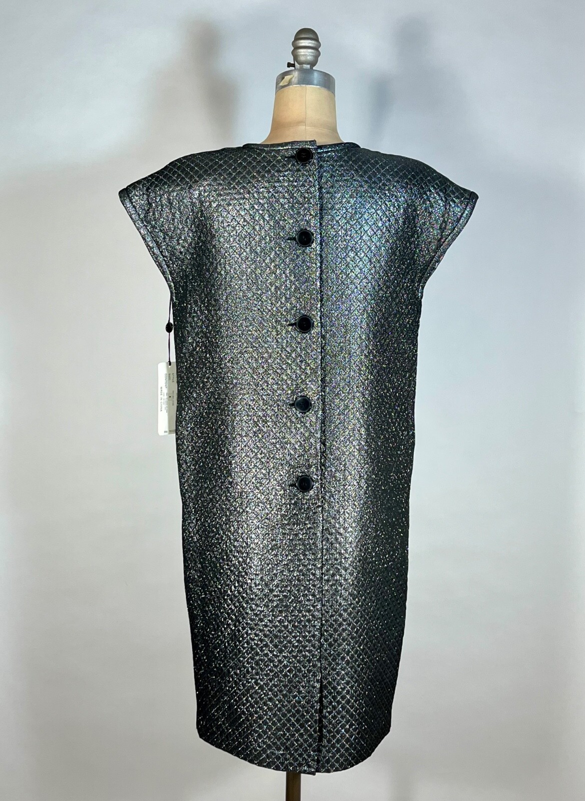 Vintage 1990&rsquo;s silver metallic LUREX quilted futuristic sack dress deadstock NWT