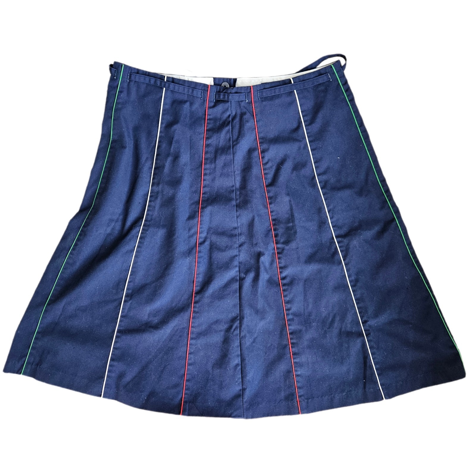 True Vintage 1970s Cotton Poly Blend Navy Blue Tie Waist Skirt Size M