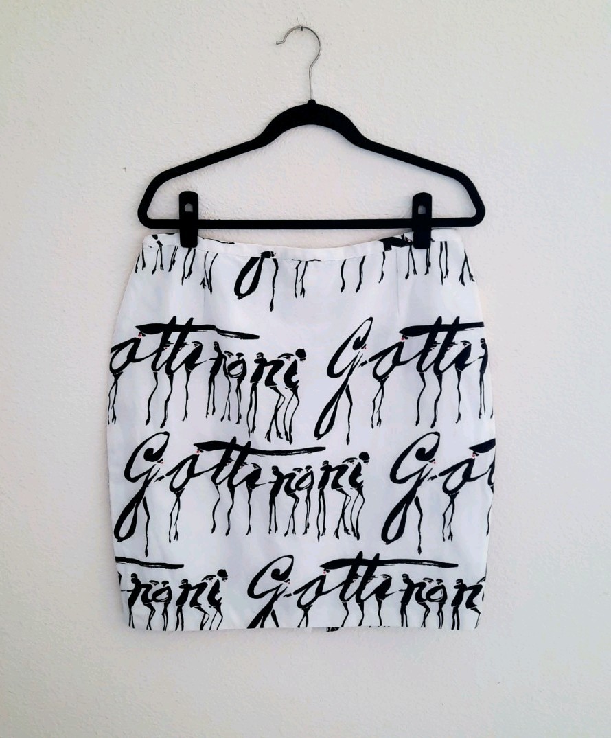 Vintage Gl&rsquo;amour By Caroline Graphic Print Blavk White Pencil Mini Skirt