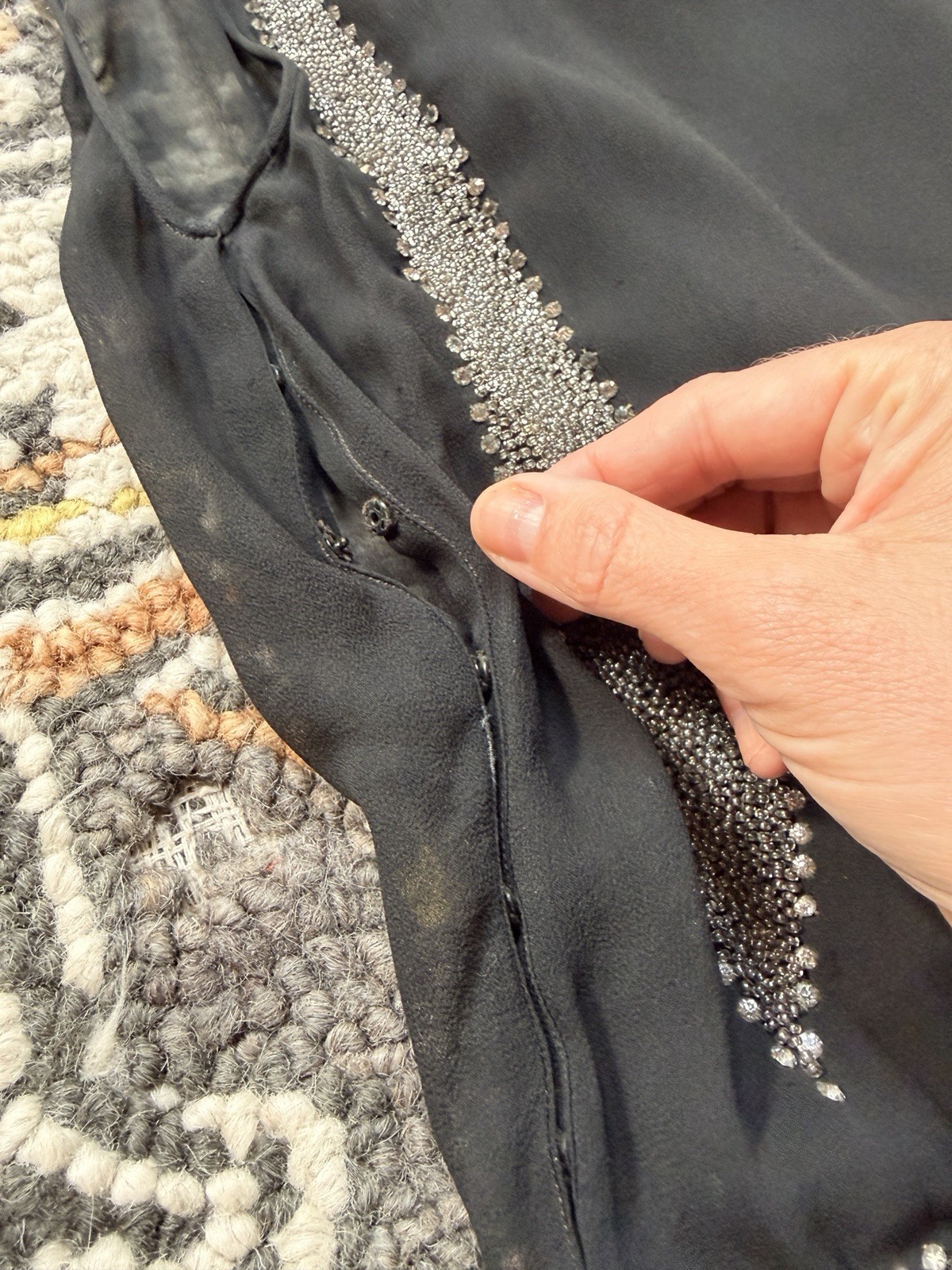 1920s Silk Chiffon Flapper Gown – Trompe L&rsquo;oeil Bead Bow W provenance – Medium