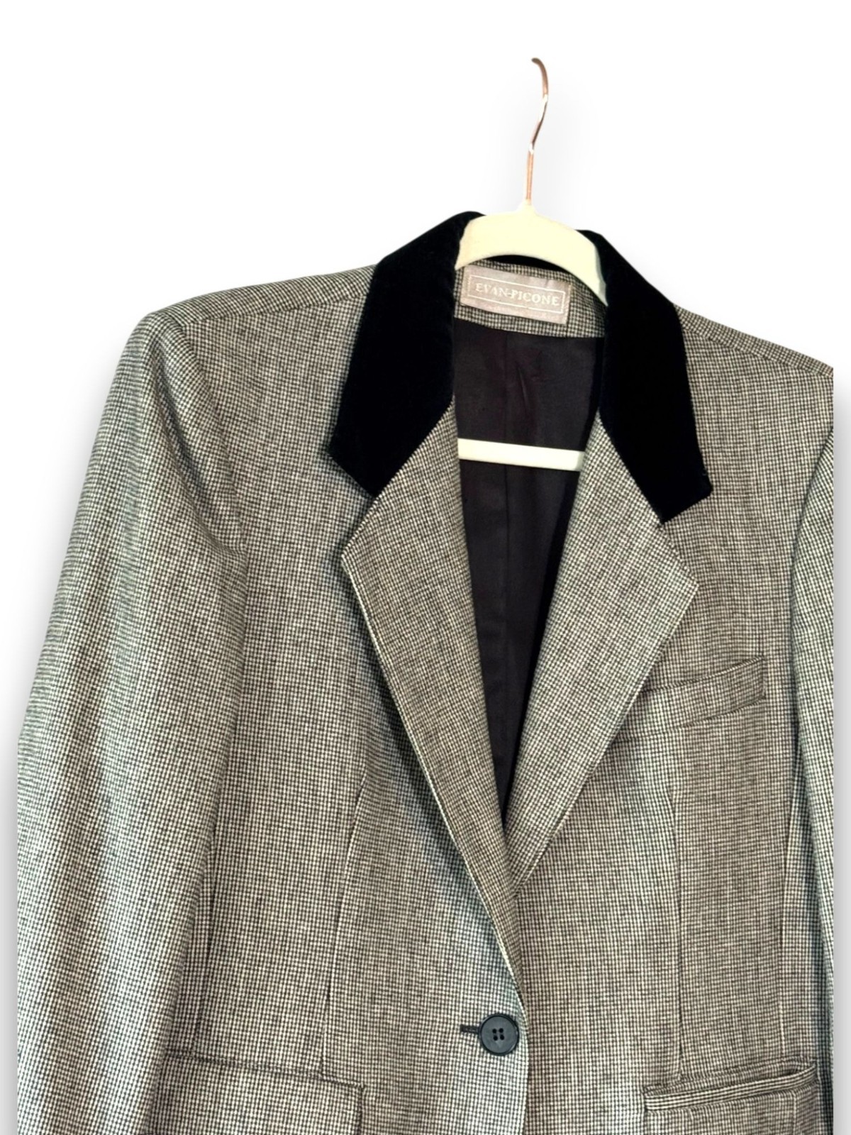 Vintage Evan Picone Houndtooth Blazer Jacket with Velvet Collar ILGWU Union Tag
