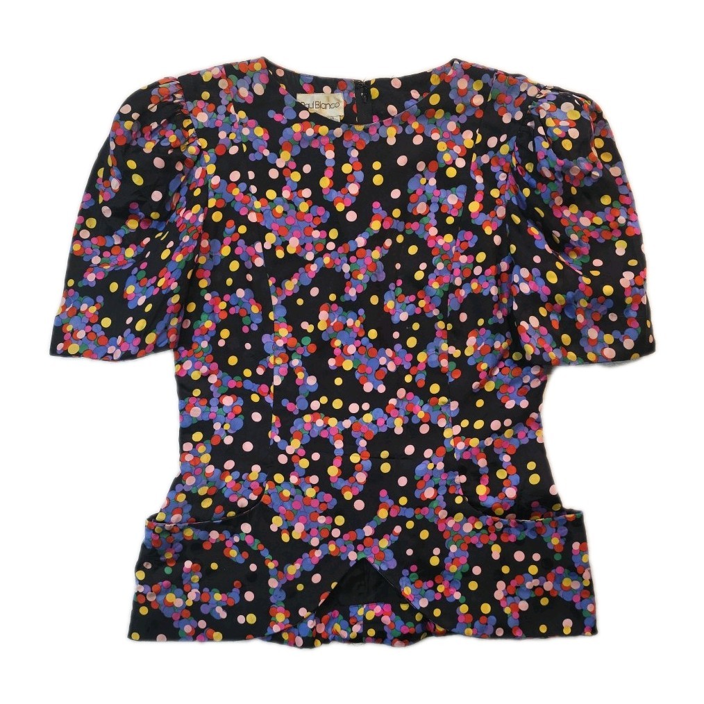 Vintage Raul Blanco 100% Silk Peplum Puff Sleeve Blouse – Size 10