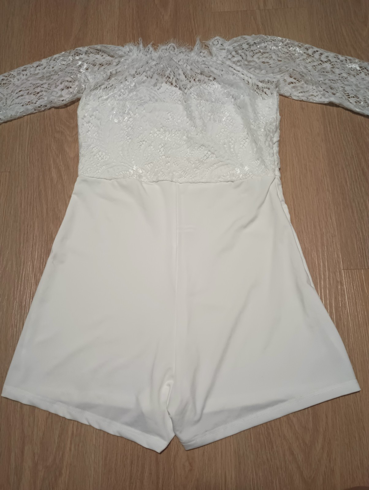 Vtg 80s Chantilly Lace Yoke Overlay Stretch Playsuit Romper summer beach XS