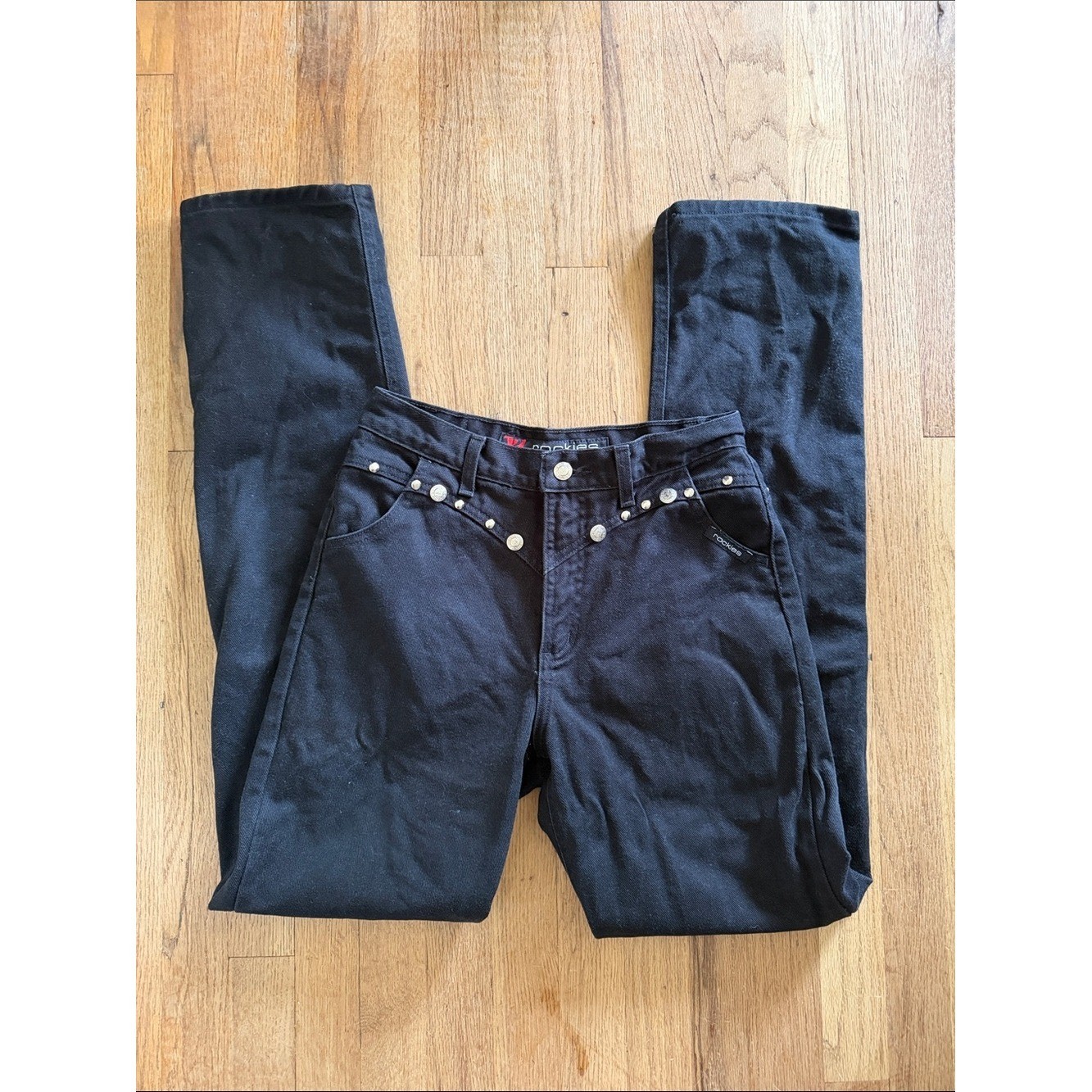 Vintage Western Rockies Studded High Rise Bareback Jeans Black Waist 26&Prime;