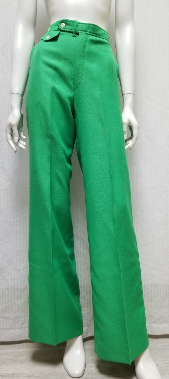 NOS Vintage 1970&rsquo;s Green Polyester Twill Pants – Waist 28 inches