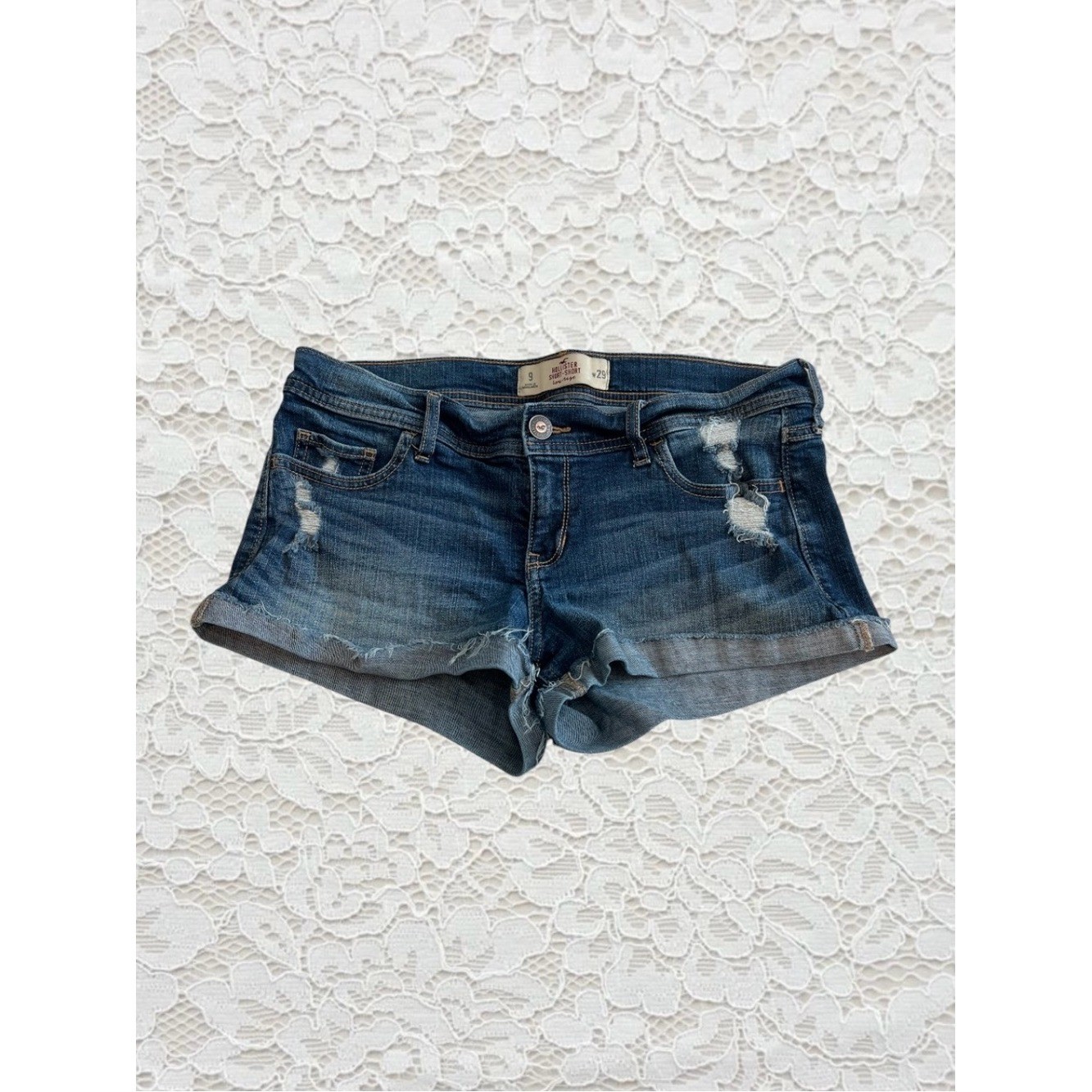 vintage hollister low rise cuffed denim mini shorts