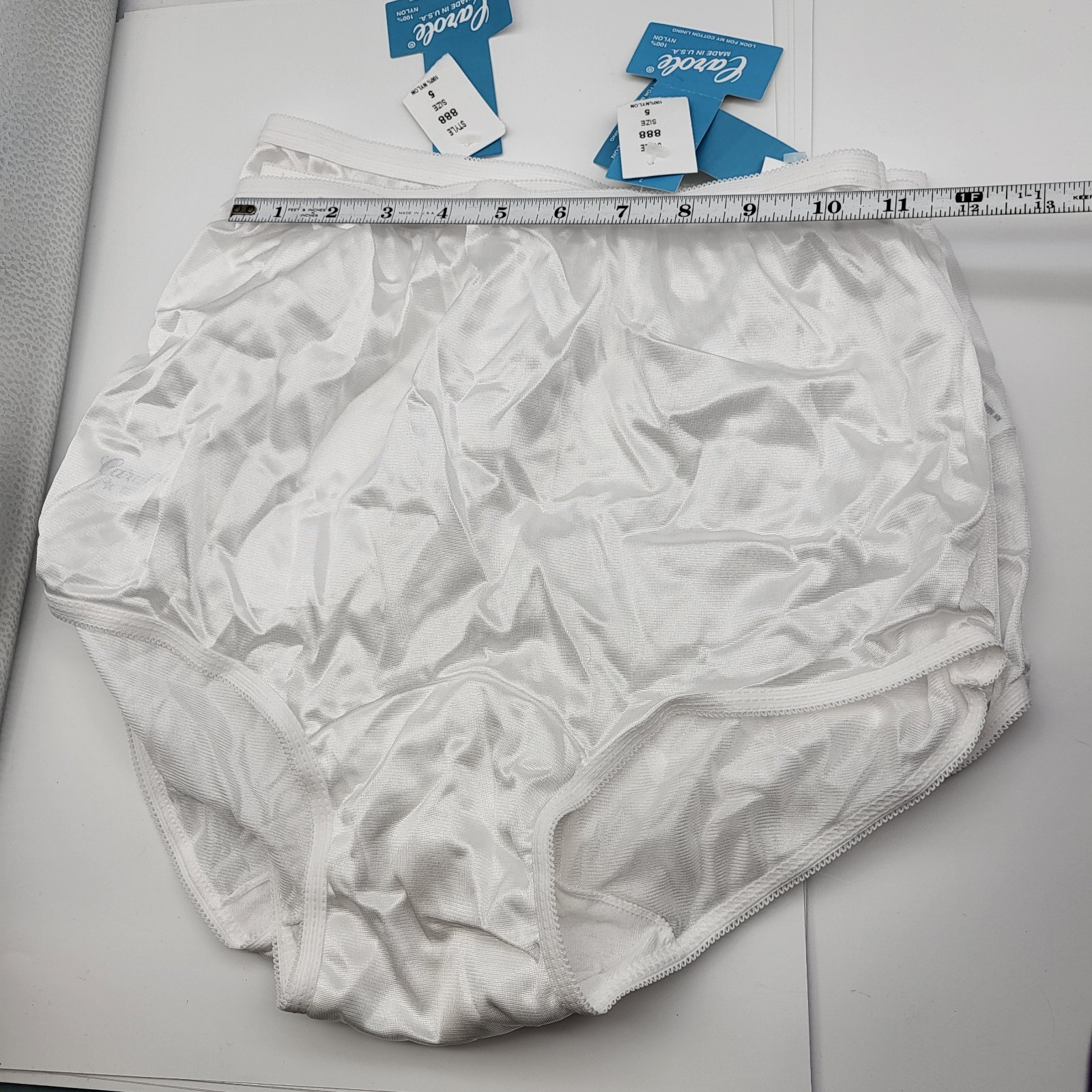 VTG Granny Panty 3 Pair Elastic Pinup Nylon white Panties SZ 5/6 Carole USA