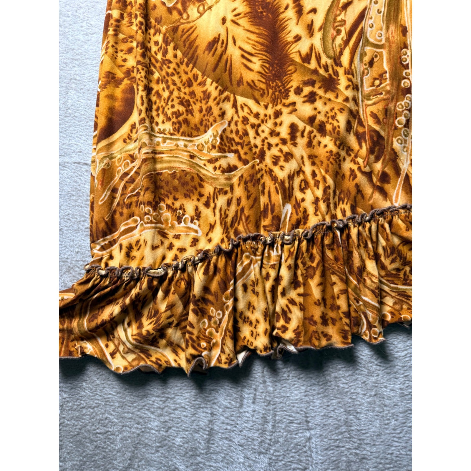 Y2K Issue Animal Print Ruffle Asymmetrical Hem Skirt 2000s Indie Sleeze Euro