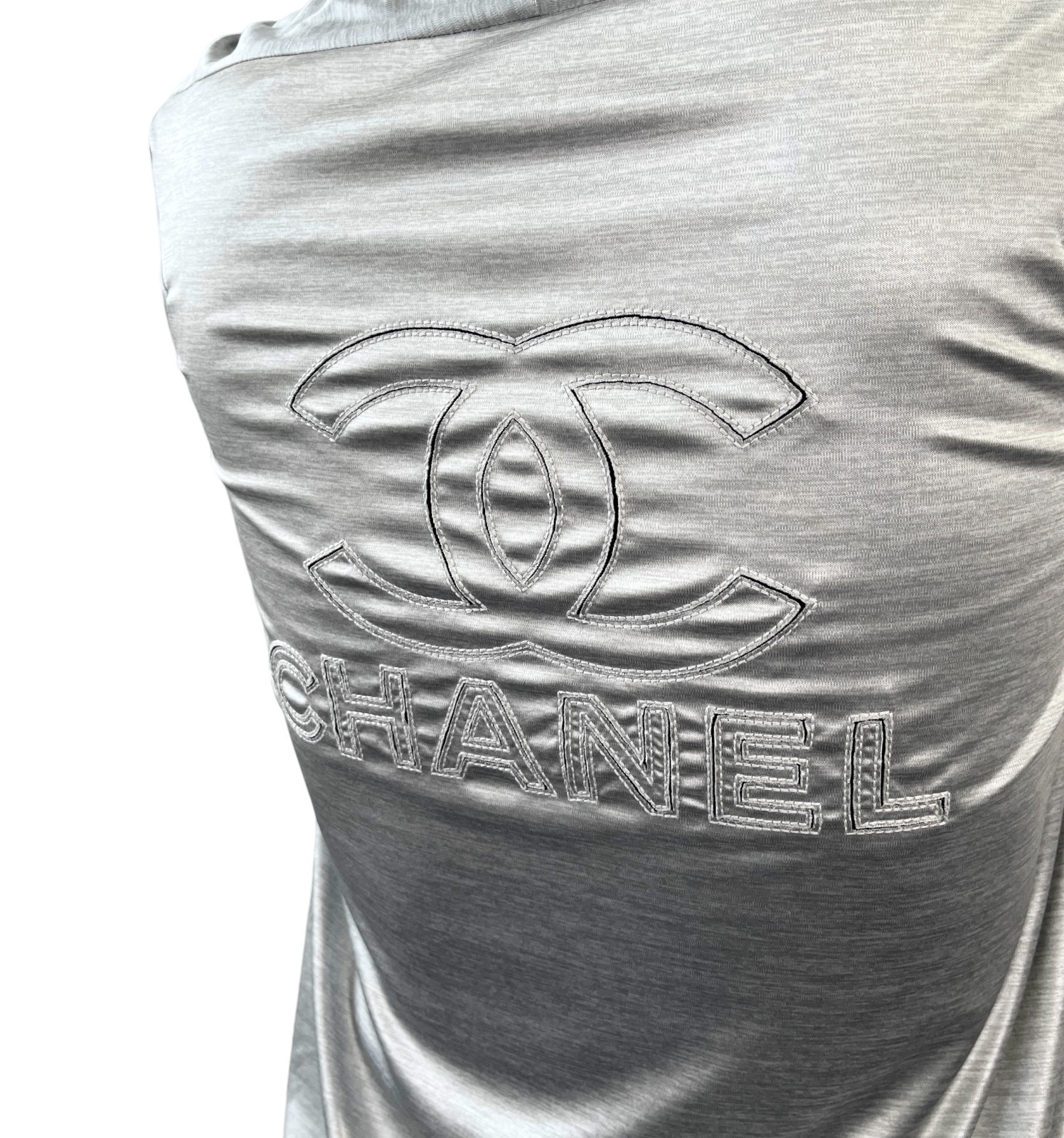 CHANEL Vintage P43484 Big CC Logo Zip Hoodie Jacket #42 Silver Black 901958