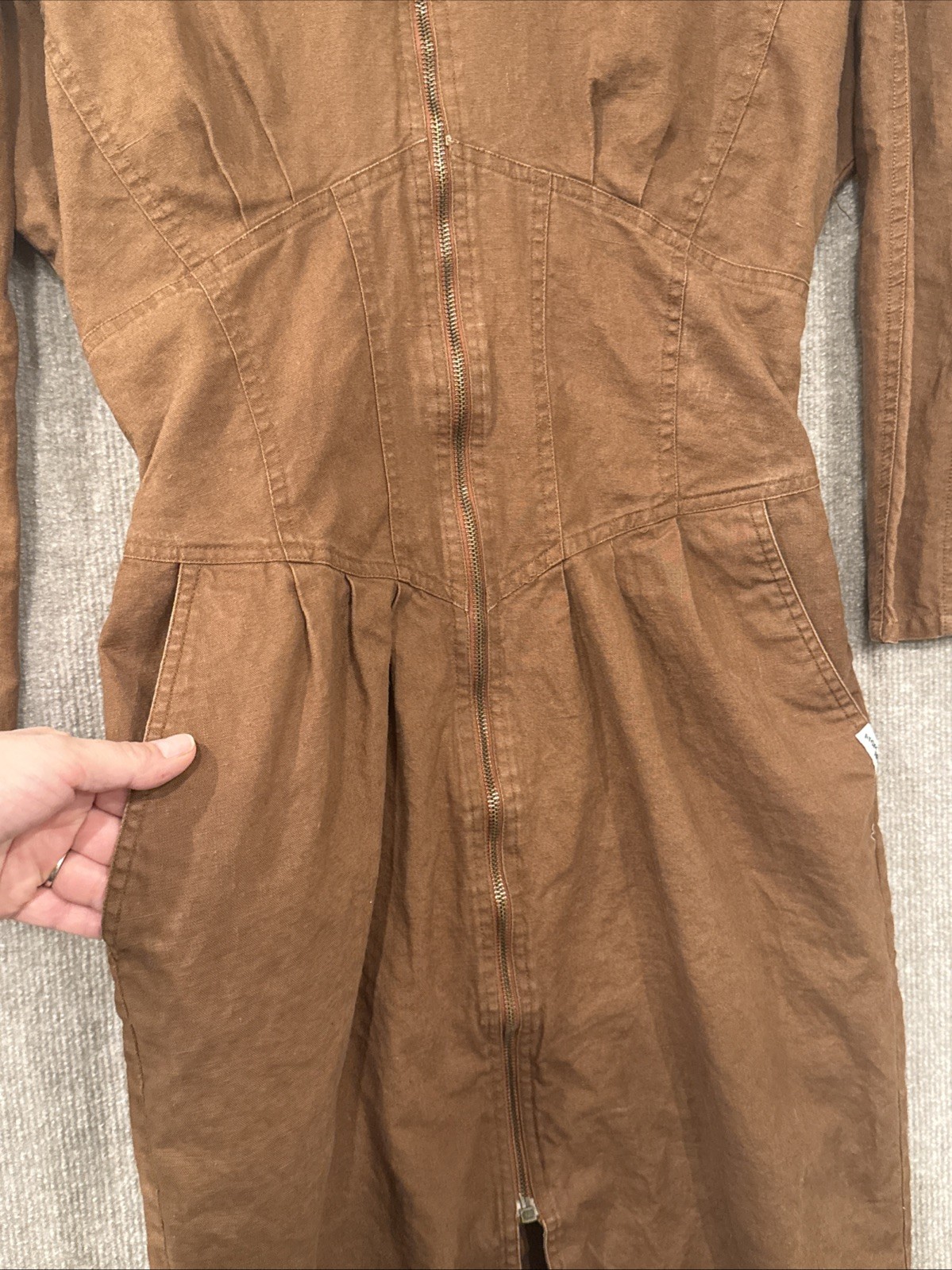 NOK NOK Vintage Brown Original 80s Style Dress, Front Zip, Pockets, Unique