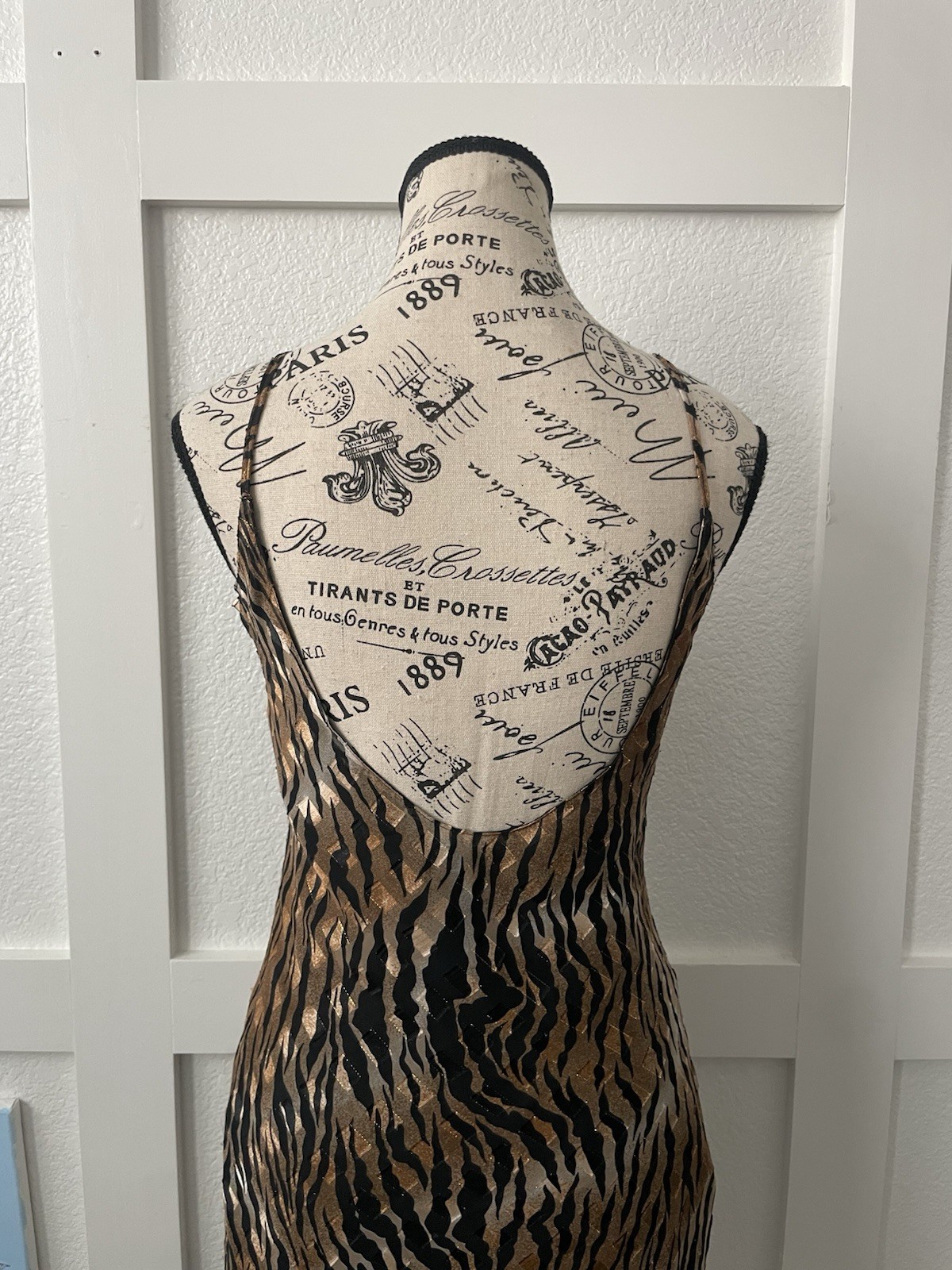 Vintage Mesmerize Brown & Black W/ Gold Tones Abstract Tiger Stripes Slip Dress