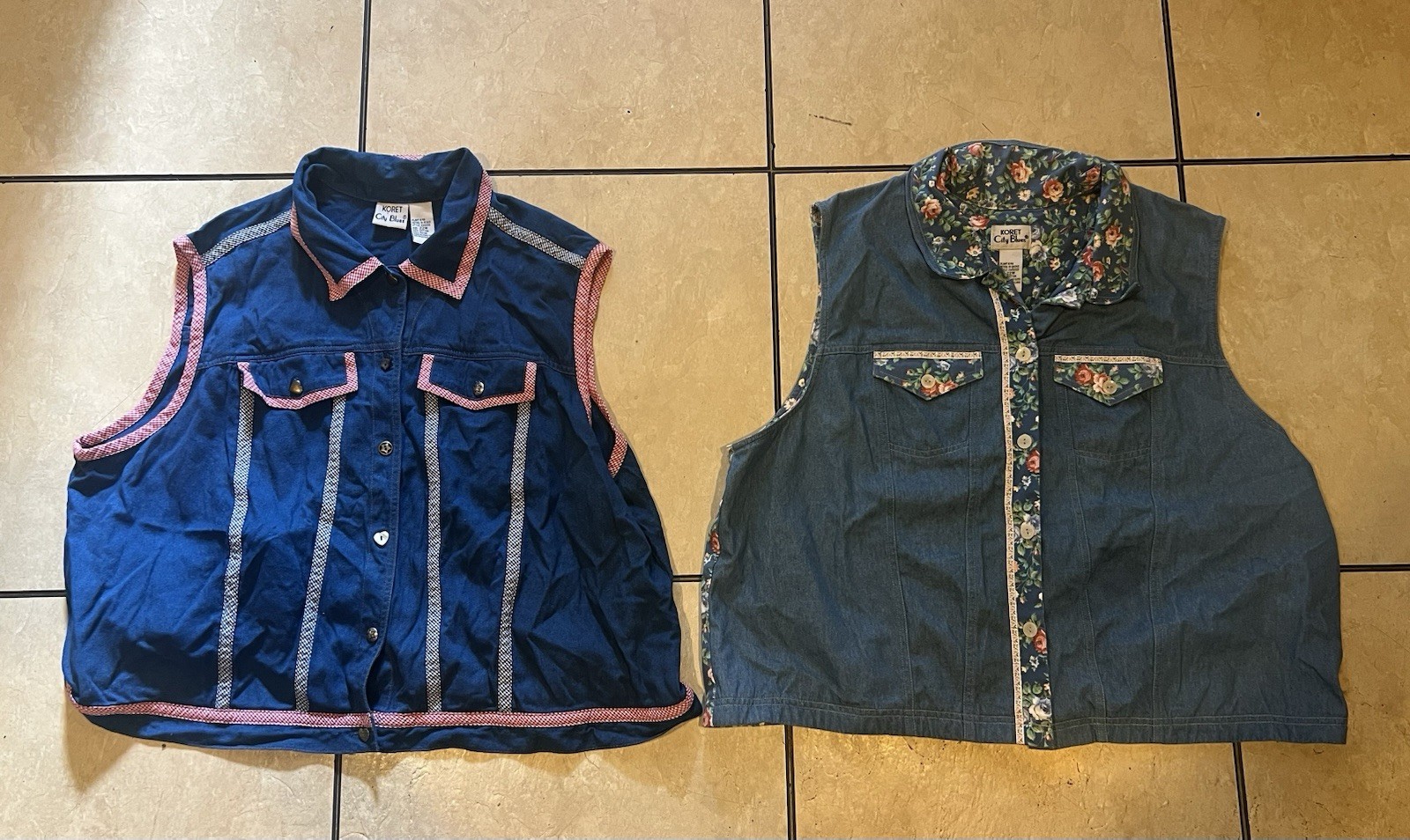 Vintage Koret Vest 90s 2 Lot Elementary School Teacher Vibes 22w Floral Blue