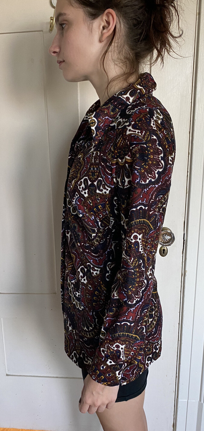 VTG Graff Californiawear 1970’s Paisley Print Large Collar Blouse Shirt S/M