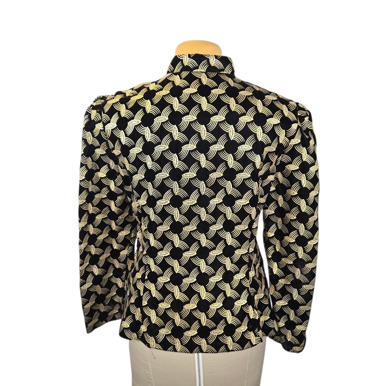 Another Thyme Vintage Black Gold Metallic Geometric Blazer Jacket Size 14 USA