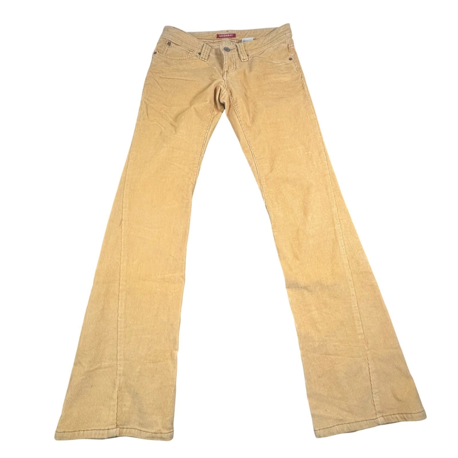 Vintage Unionbay Corduroy Flared Pants Yellow Junior 7 Y2K Low Rise Retro 90s