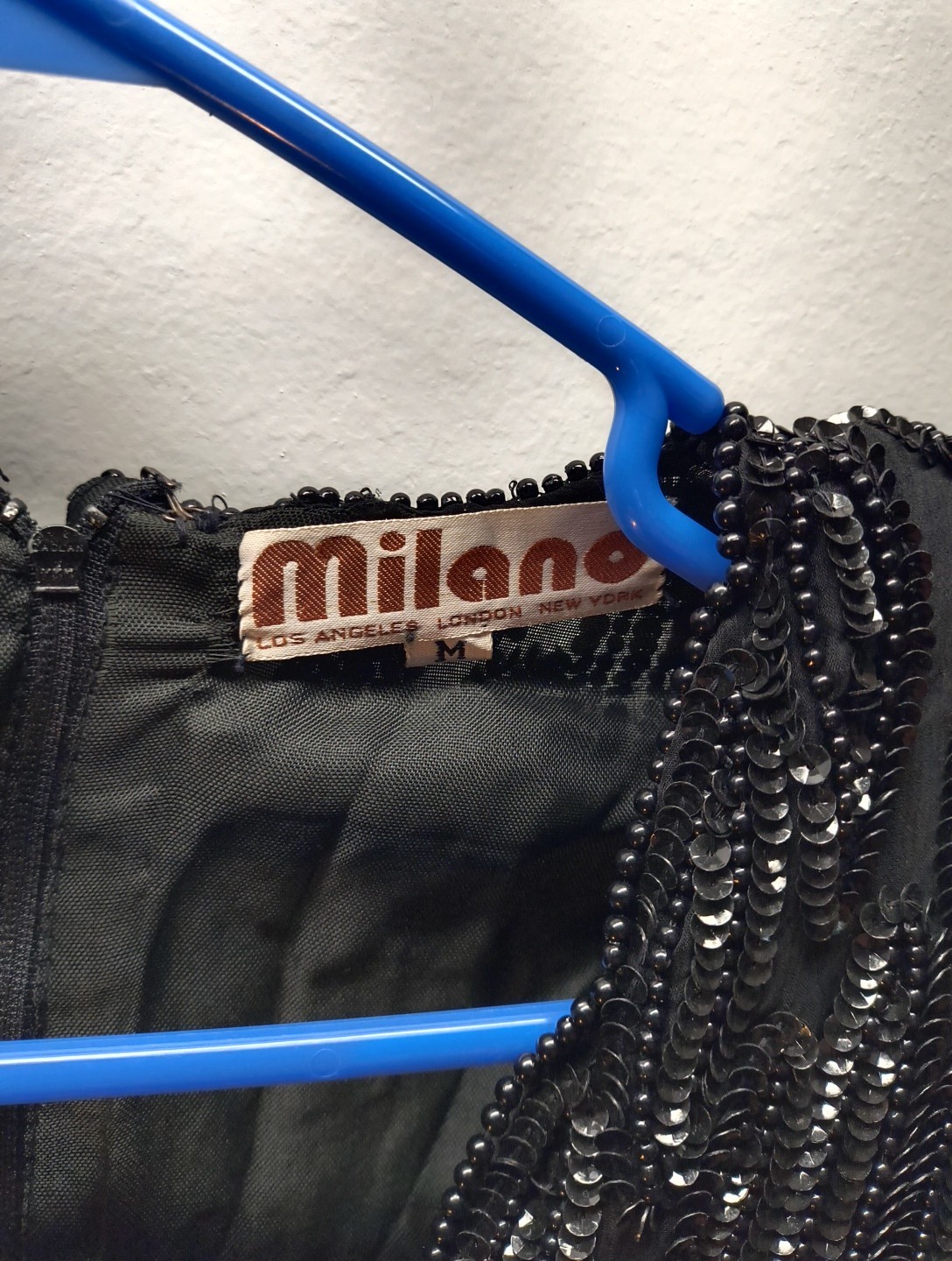Vintage 1980s Milano Black Sequin Beaded Dress Womens M NWT Party Glam