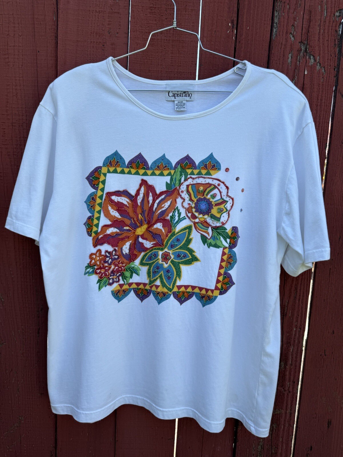Vintage 90s Beaded Tropical Hawaiian Vacation Shirt Summer 100% Cotton Plus Size